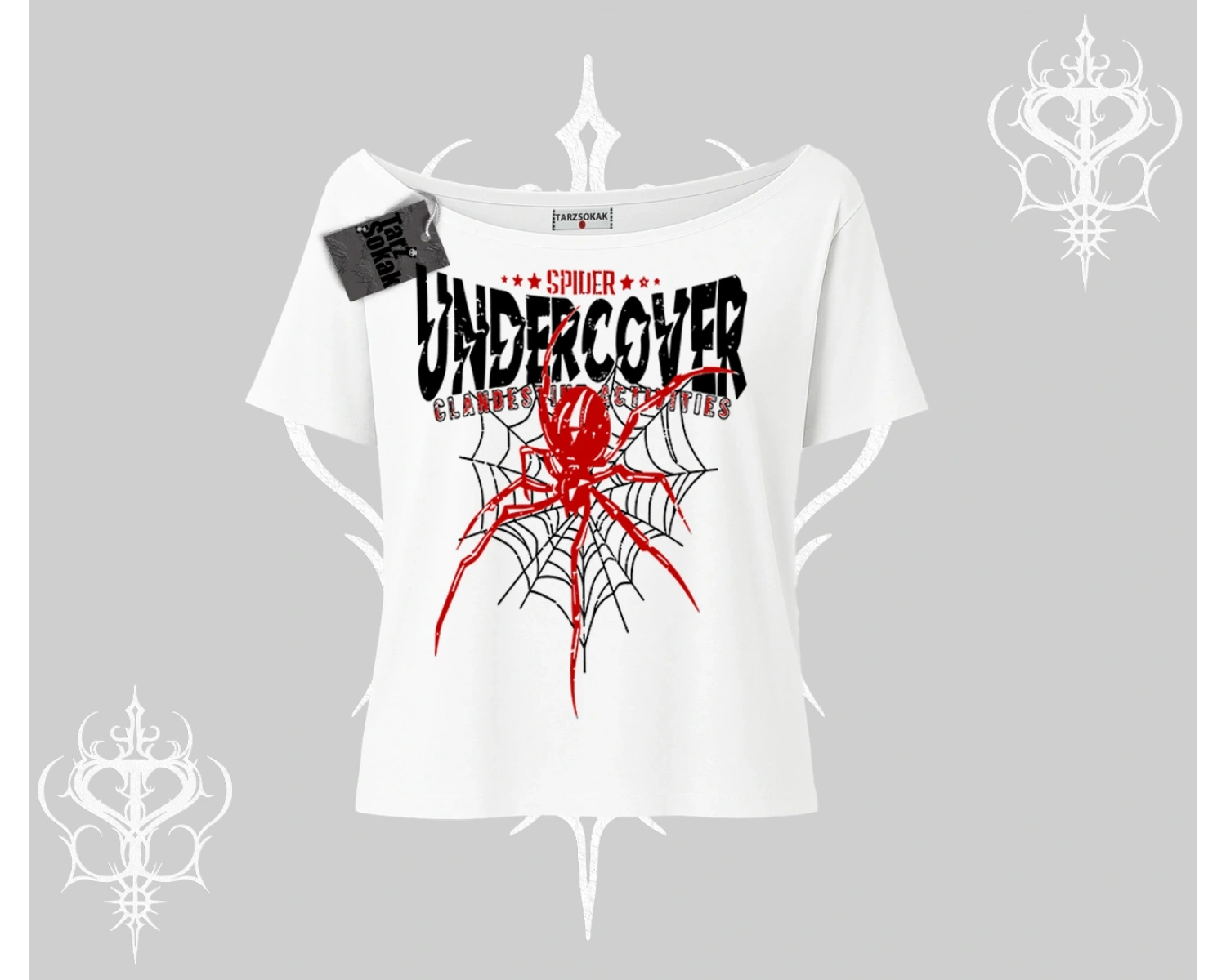 Beyaz Kayık yaka Tişört Spider Undercover