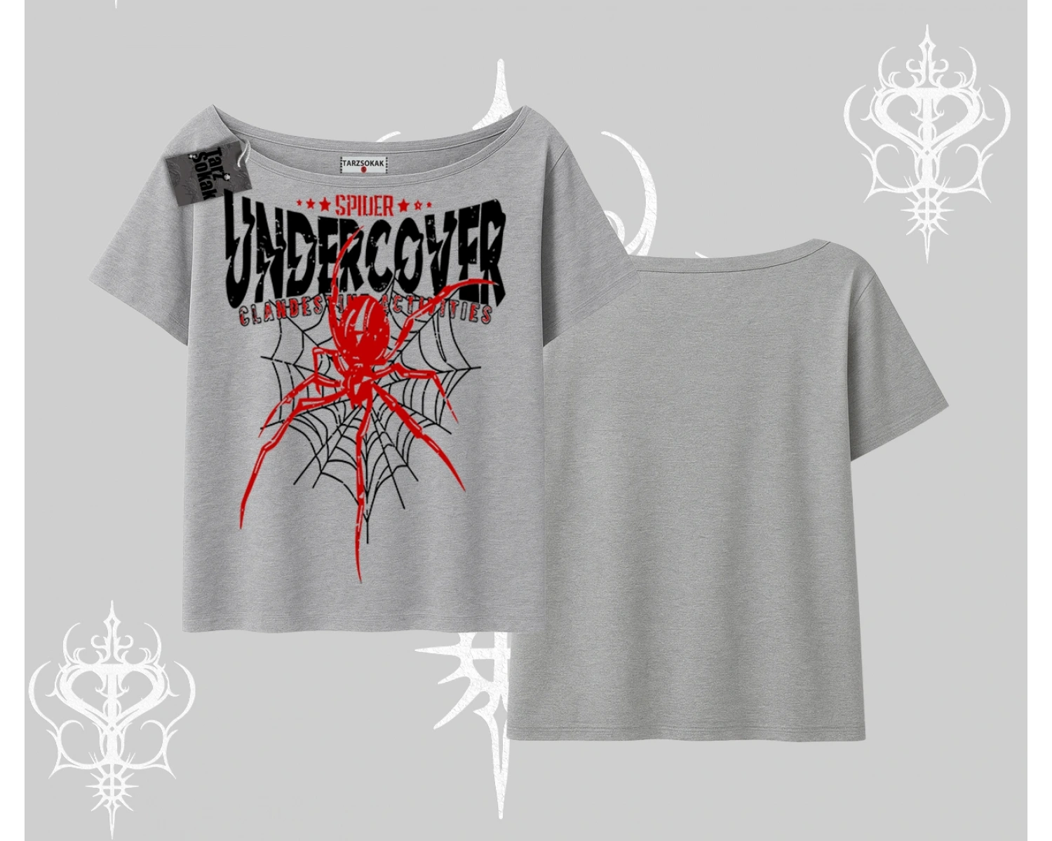 Beyaz Kayık yaka Tişört Spider Undercover