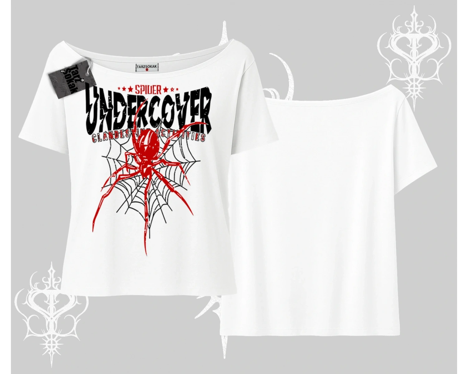Beyaz Kayık yaka Tişört Spider Undercover