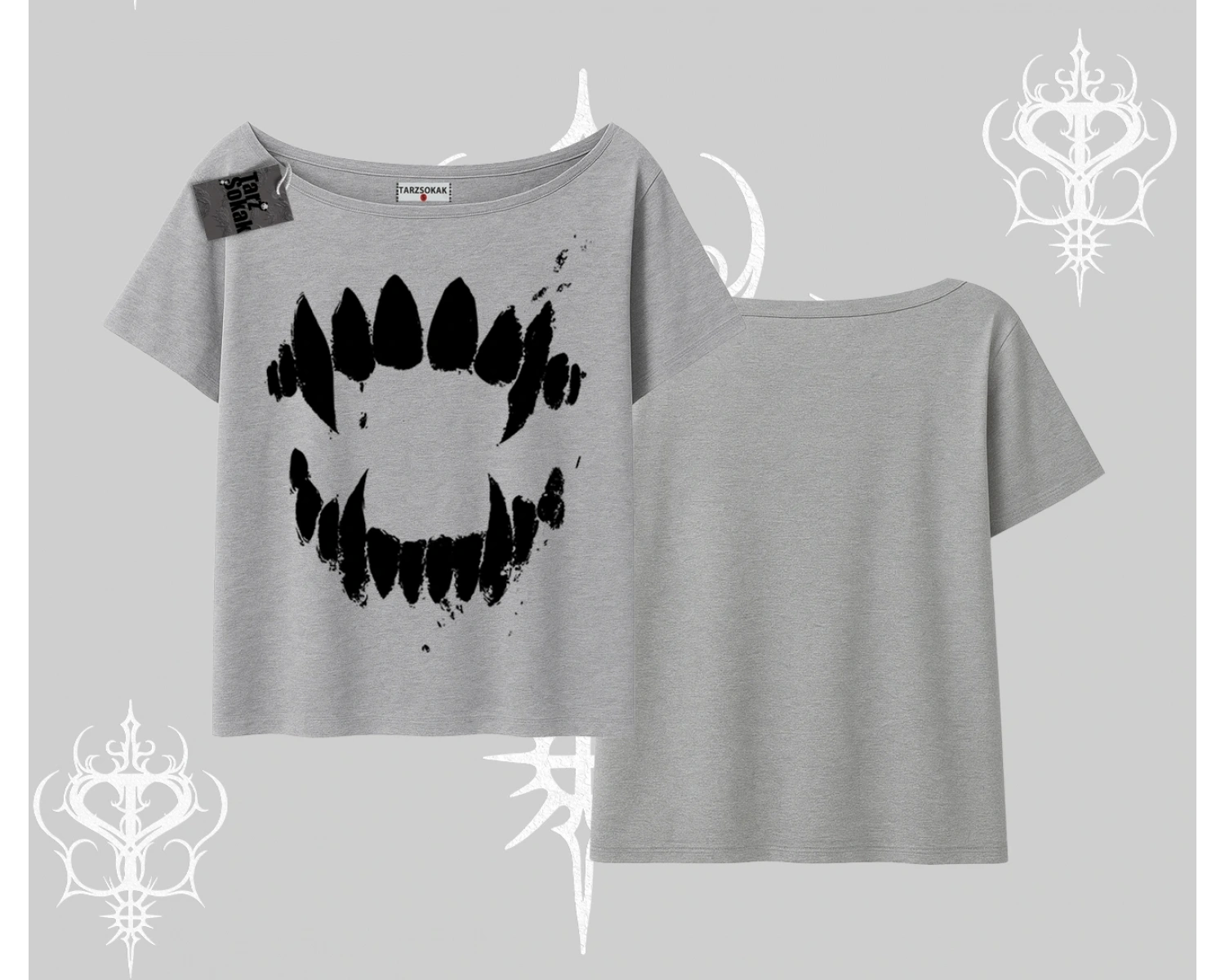 Beyaz Kayık yaka Tişört Vampir Dış