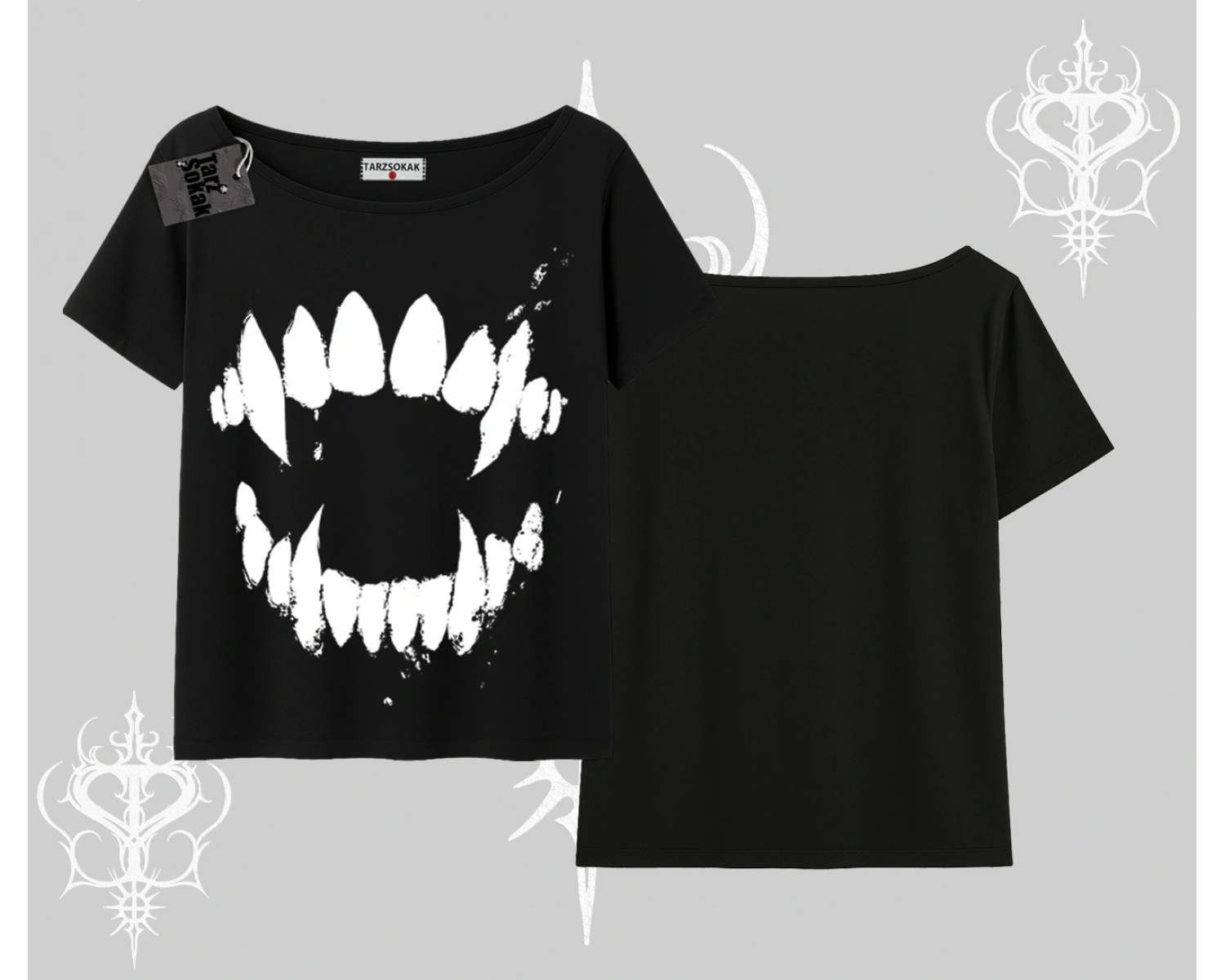 Beyaz Kayık yaka Tişört Vampir Dış