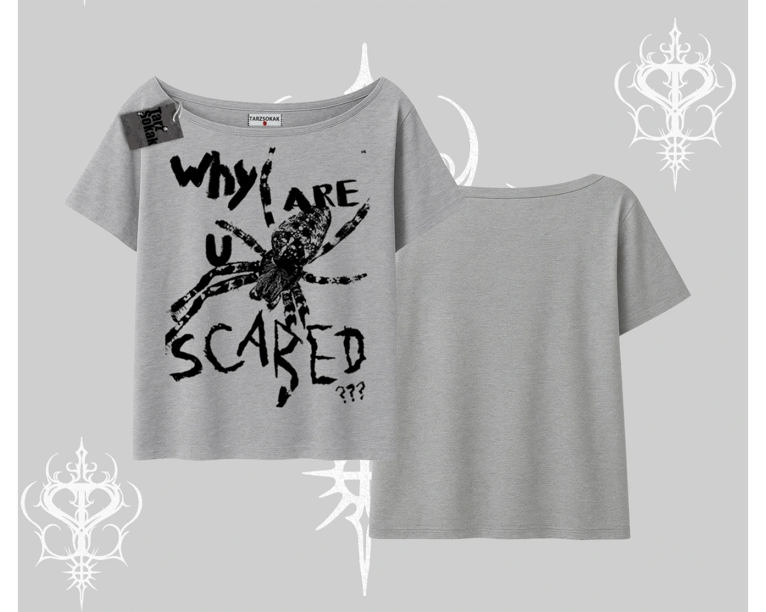 Beyaz Kayık yaka Tişört Why are u Scared