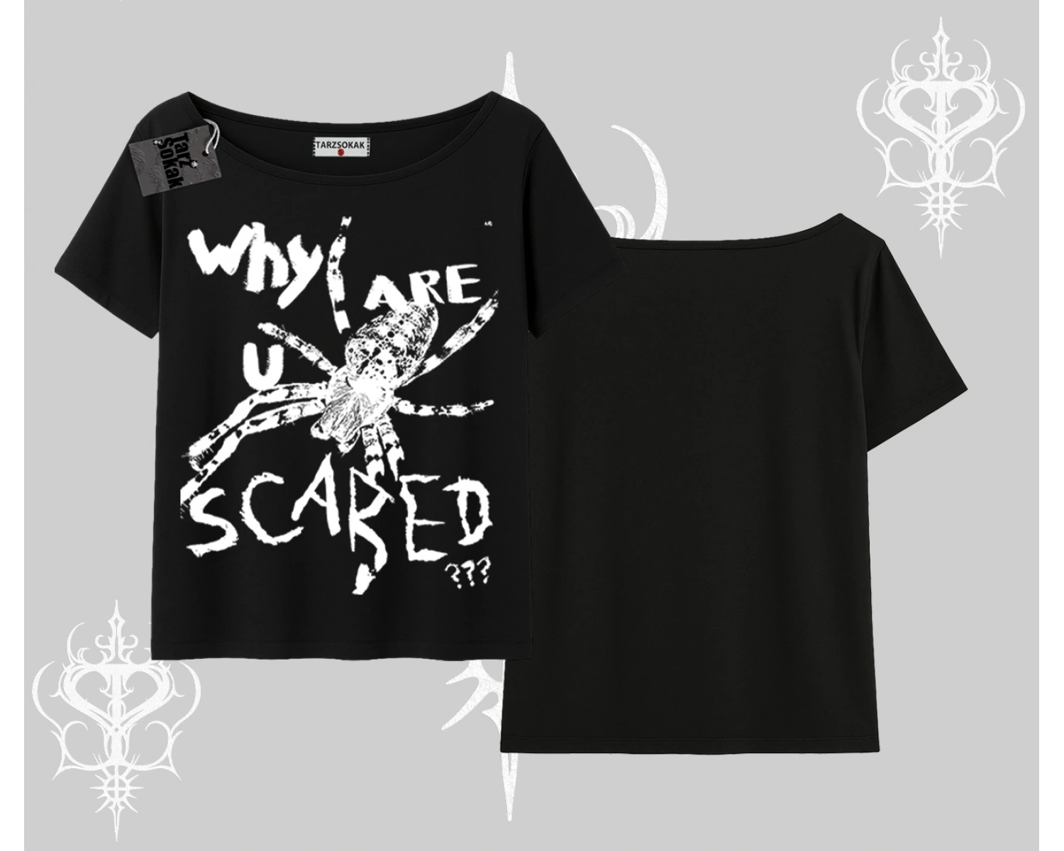 Beyaz Kayık yaka Tişört Why are u Scared