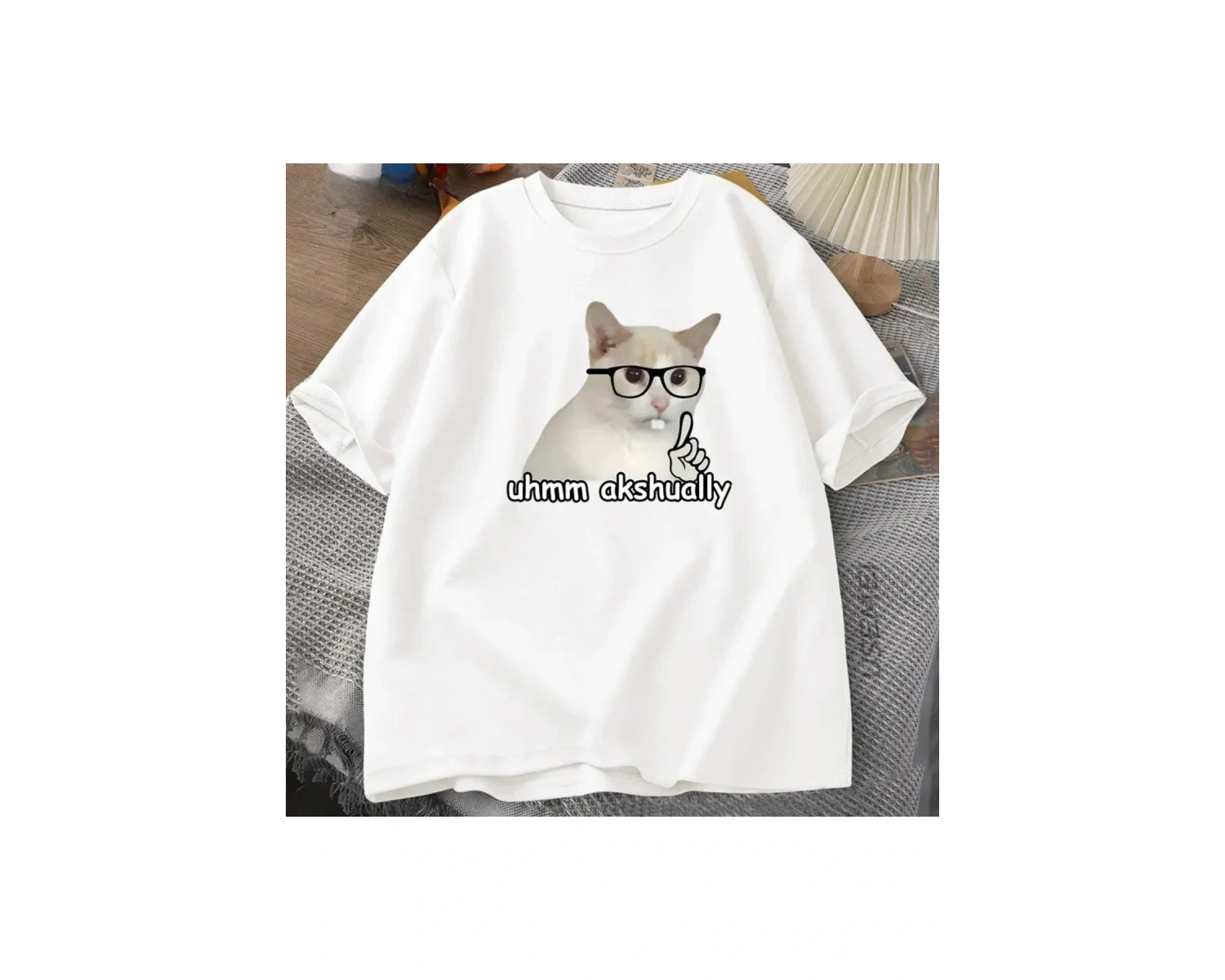 Beyaz Kedi Beyinrot Harajuku Yuvarlak Boyun Yaz Kedi