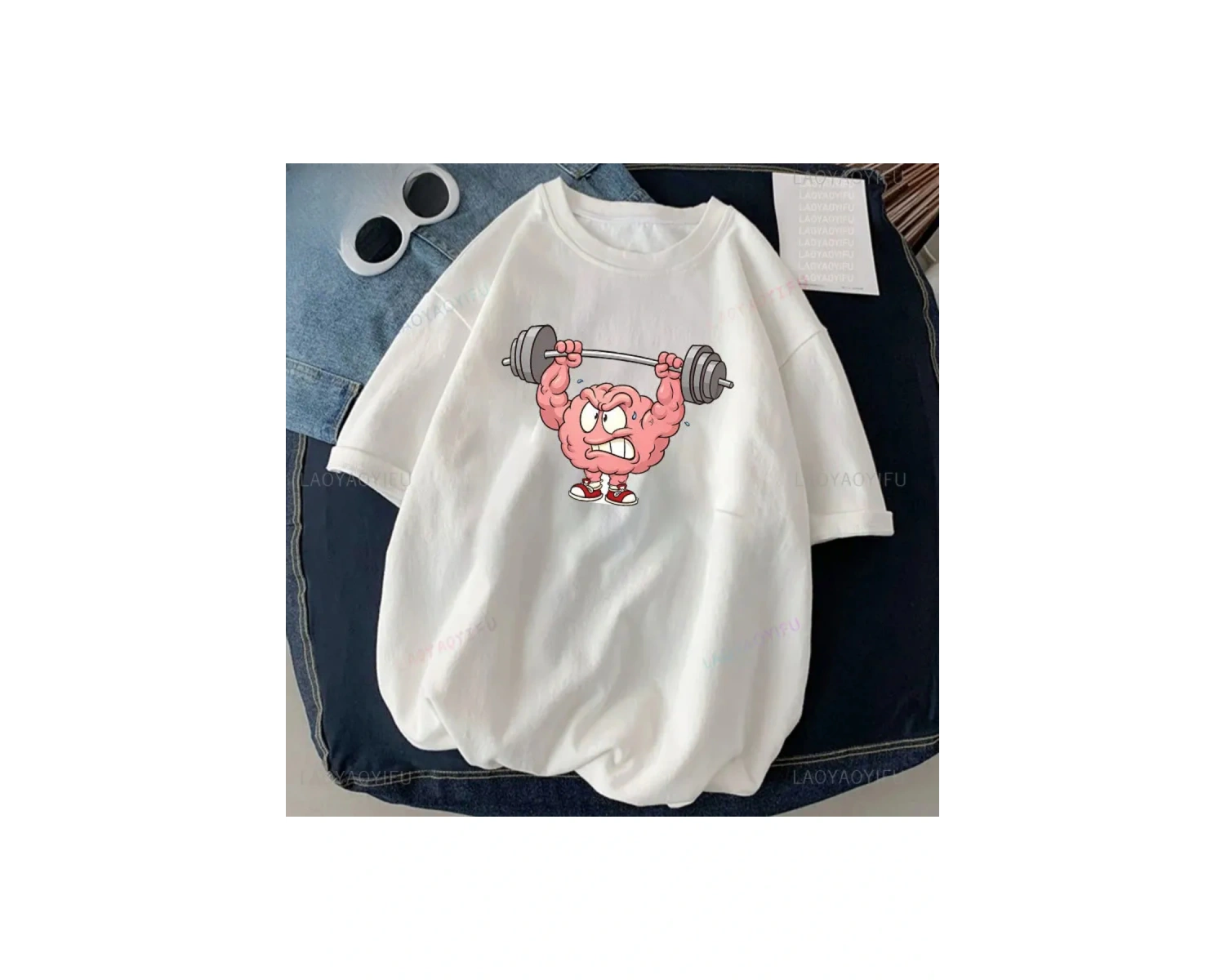 Beyaz Kedi Halter baskılı Çalışma Komik Spor Salonu Tasarım Etiket Grafik li T