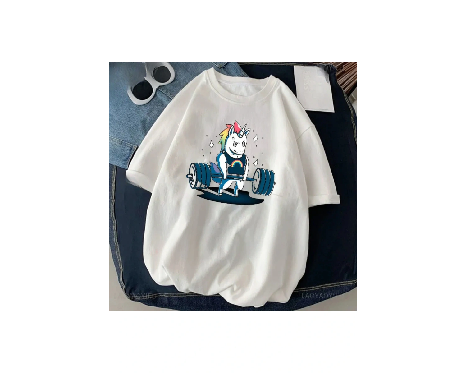 Beyaz Kedi Halter baskılı Çalışma Komik Spor Salonu Tasarım Etiket Grafik li T