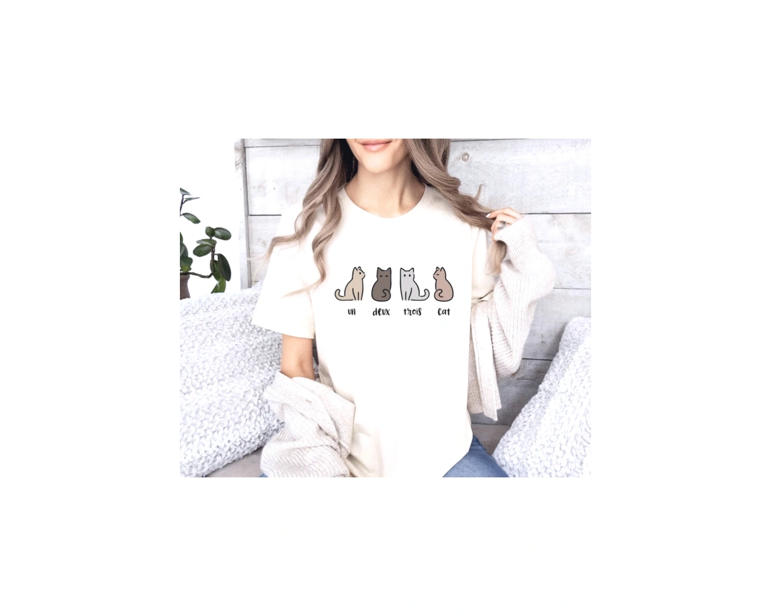 Beyaz Kedi Kedi Sevgilisi Hediye Un Deux Trois Kedi Komik Tee Elbise Üst Y2K T