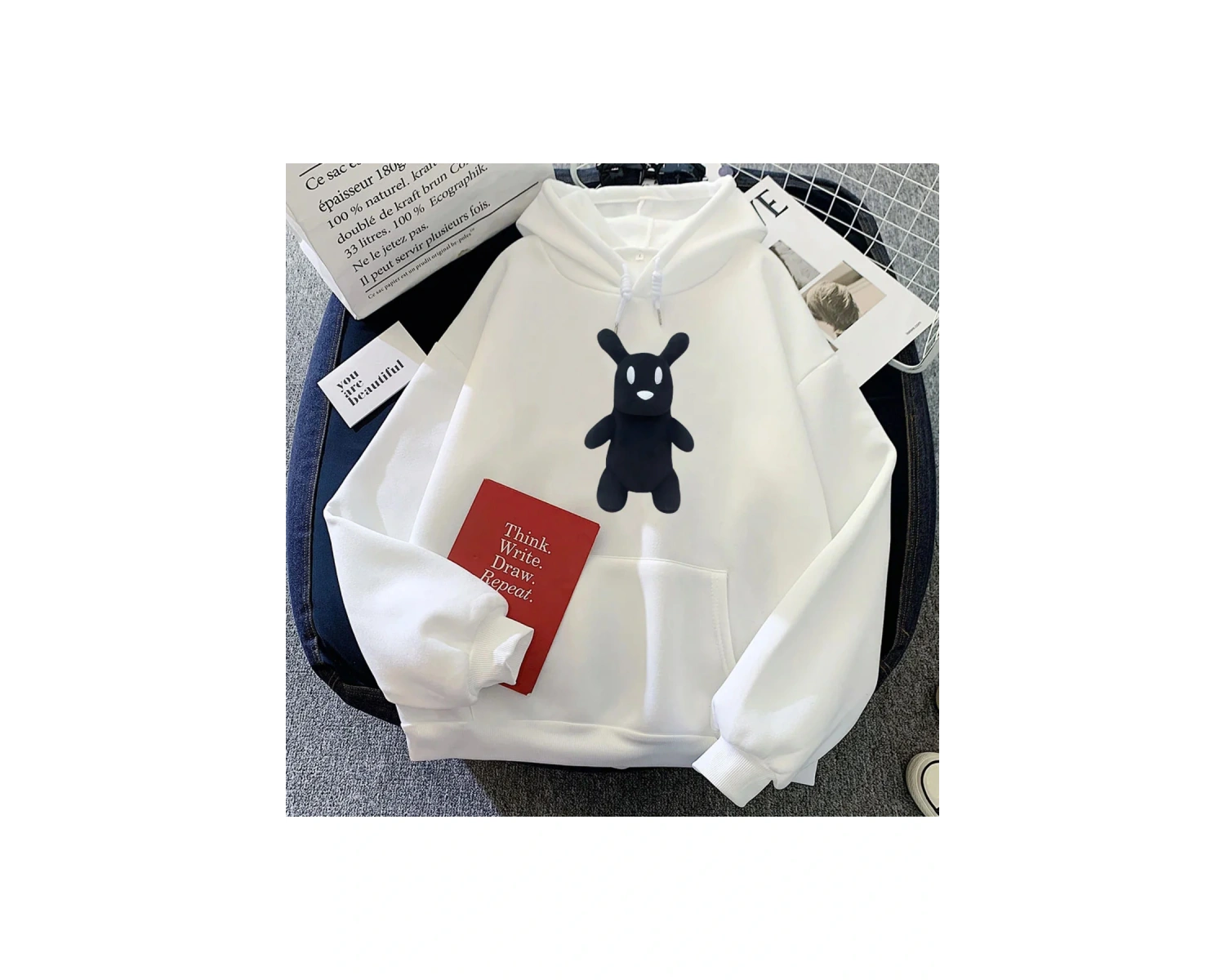 Beyaz kıyafetleri yağmur dünya oyunu karikatür grafik Hoodies Moletom Feminino Hip