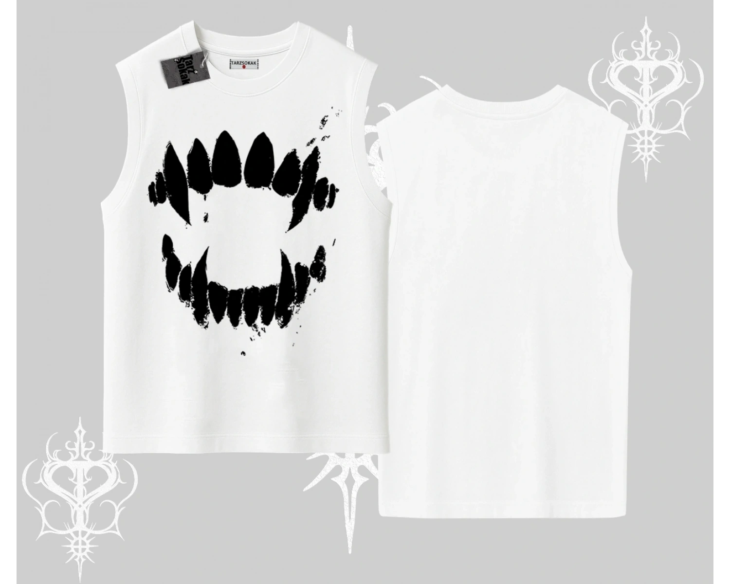 Beyaz Kolsuz Tişört Vampir Dış