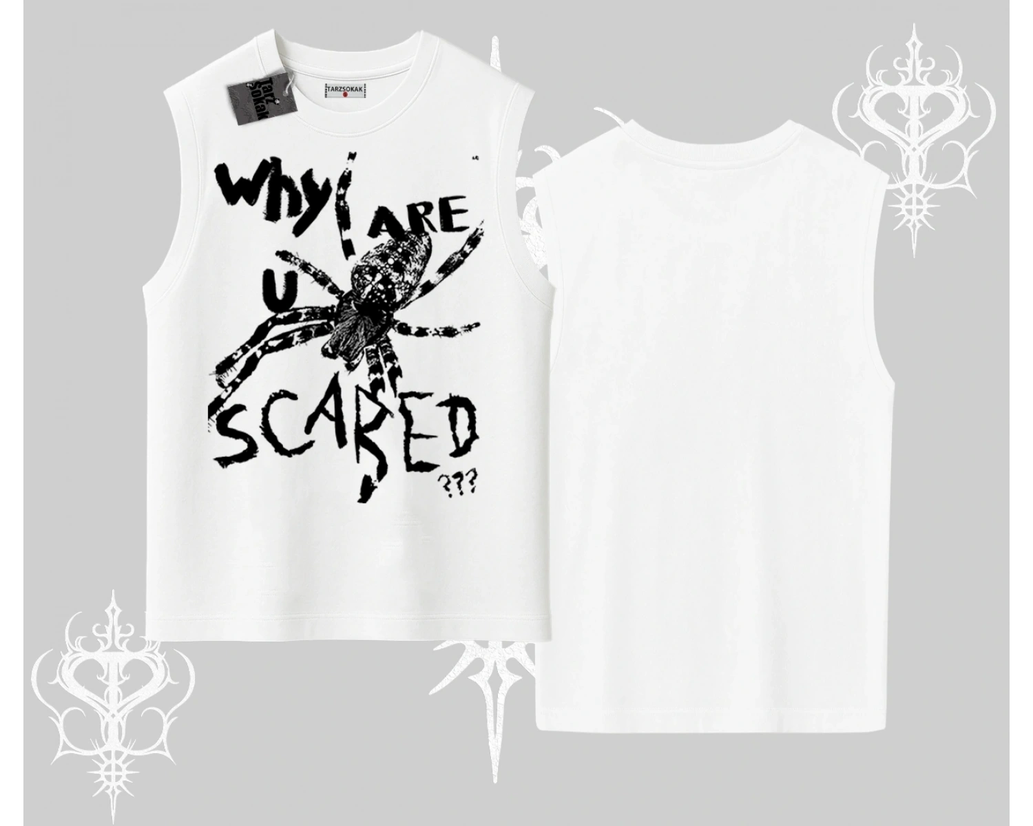 Beyaz Kolsuz Tişört Why are u Scared