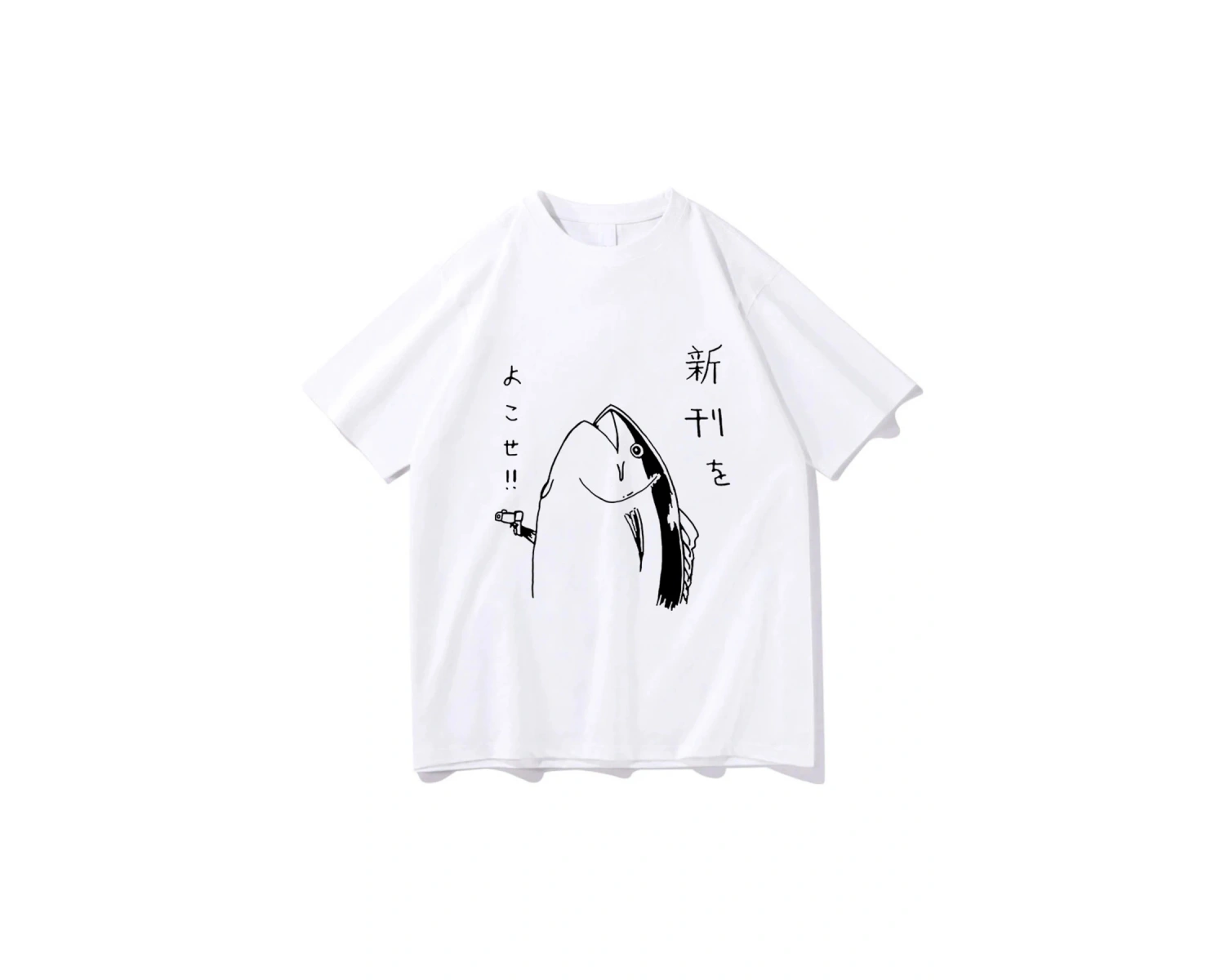 Beyaz Komik Japon Balık Silah Tshirt,/ Harajuku Kawaii i Yaz Üstleri