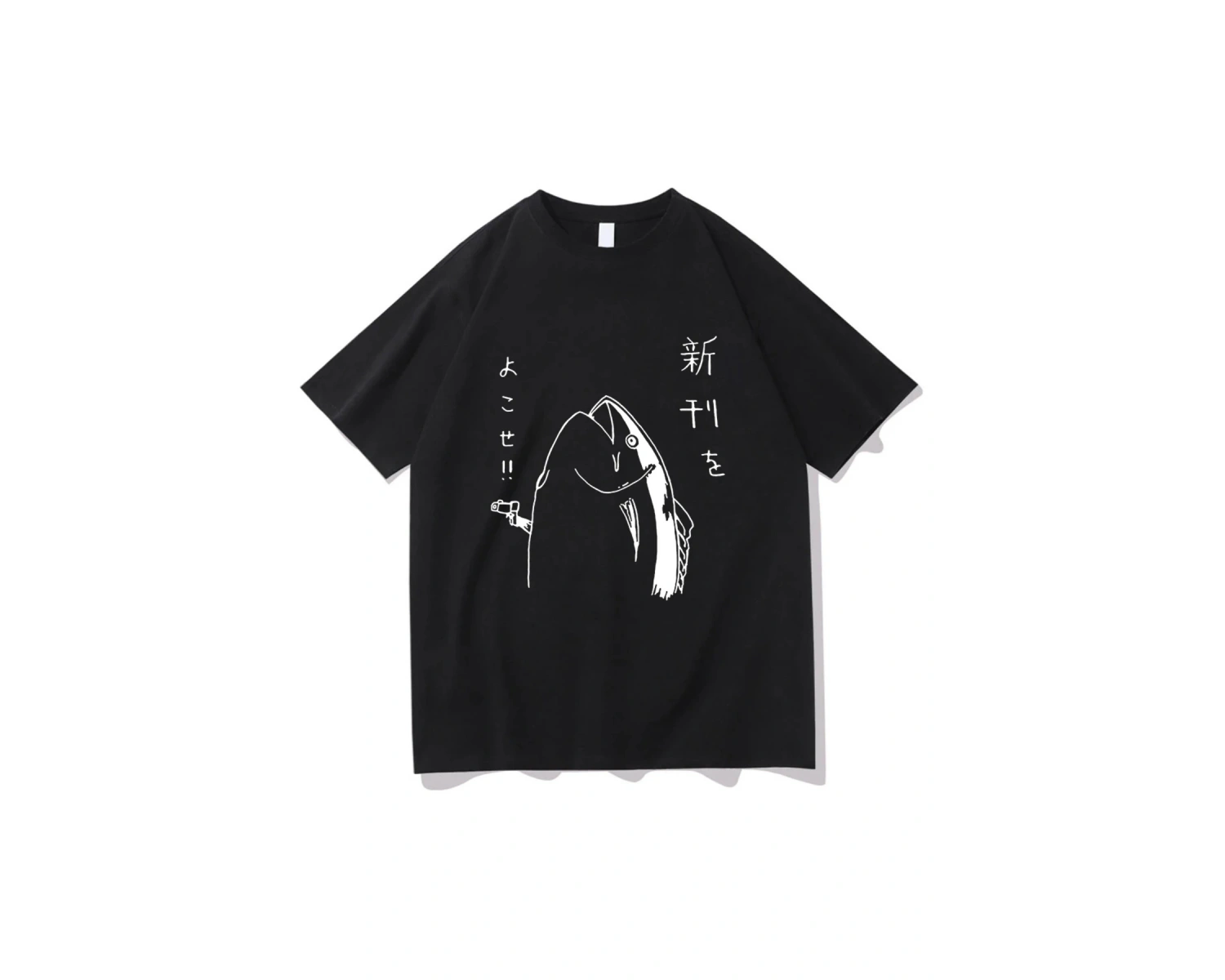 Beyaz Komik Japon Balık Silah Tshirt,/ Harajuku Kawaii i Yaz Üstleri