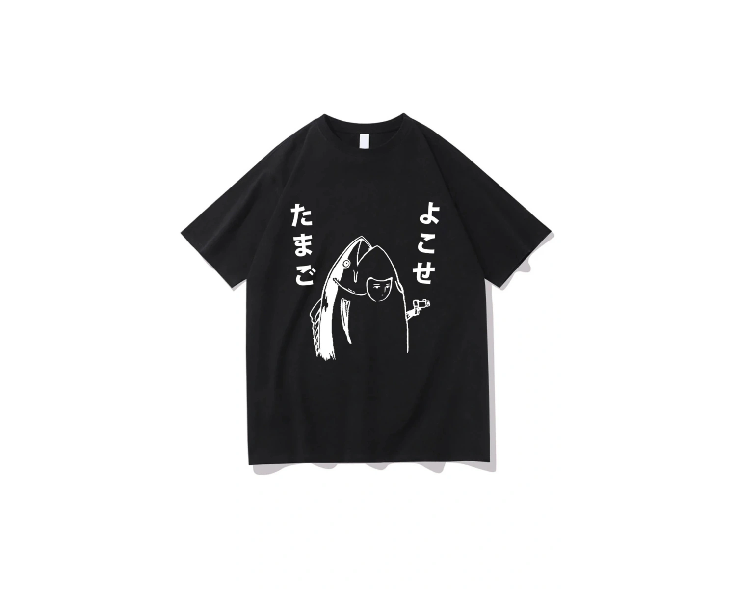 Beyaz Komik Japon Balık Silah Tshirt,/ Harajuku Kawaii i Yaz Üstleri