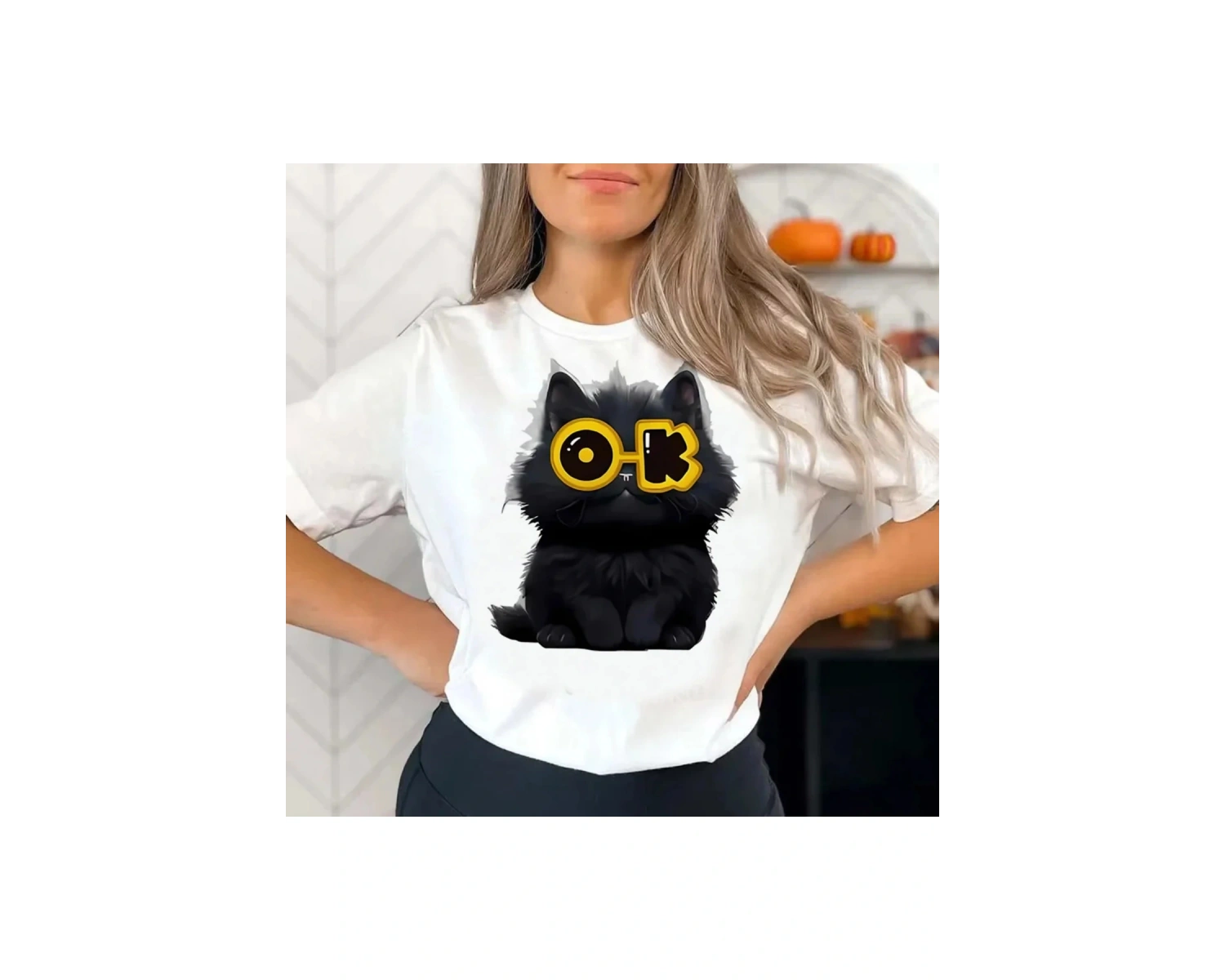 Beyaz Komik Kedi Genç Vintage Kore i Renkli Grunge Grafik Grafik Pastel 80