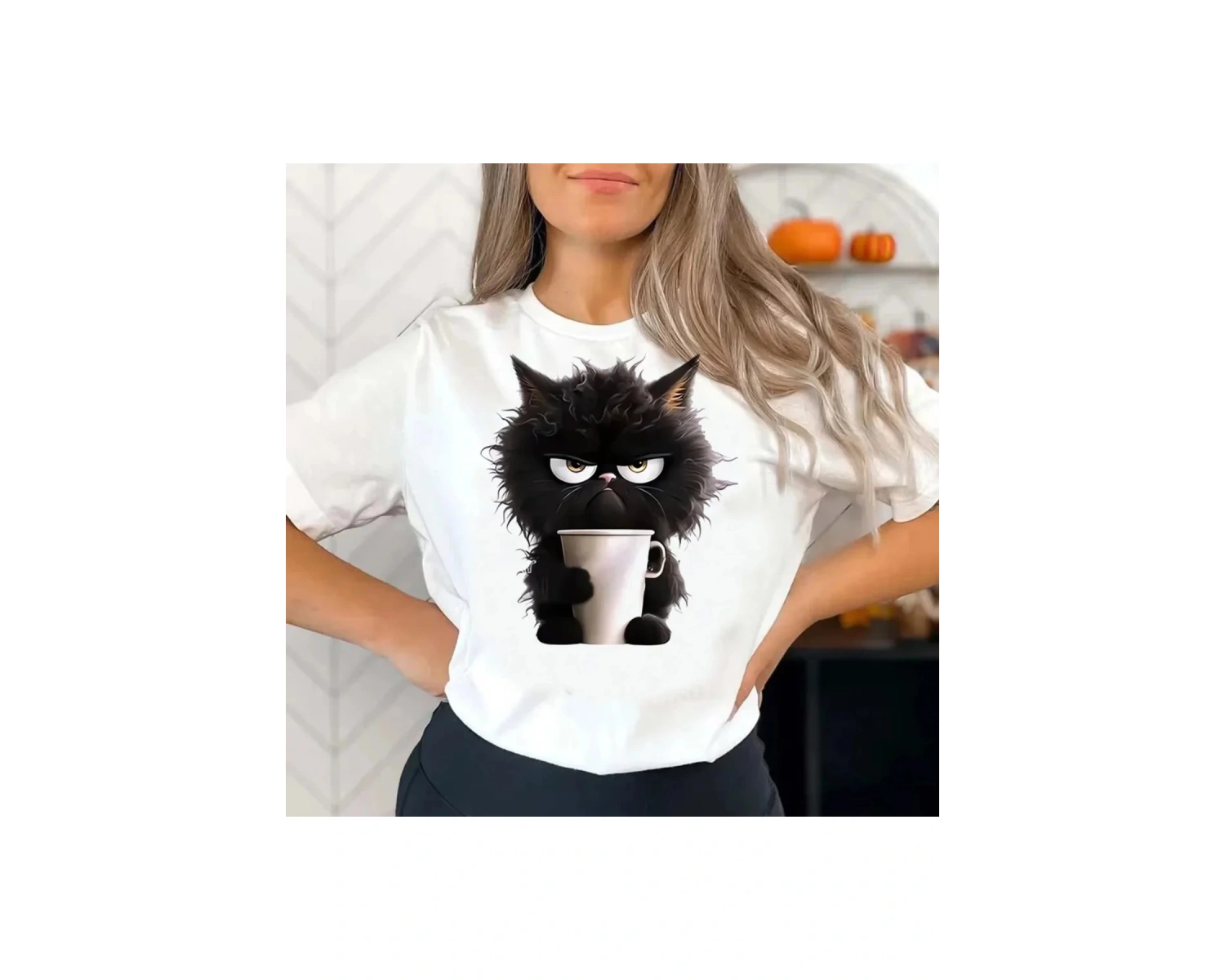 Beyaz Komik Kedi Genç Vintage Kore i Renkli Grunge Grafik Grafik Pastel 80