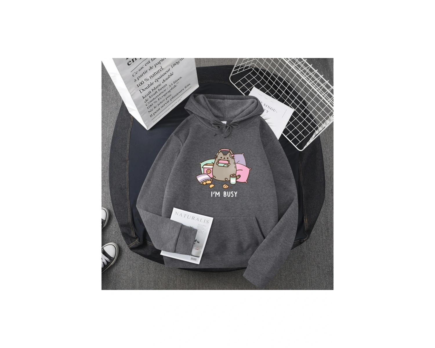 Beyaz Komik kedi kadın moda Kawaii