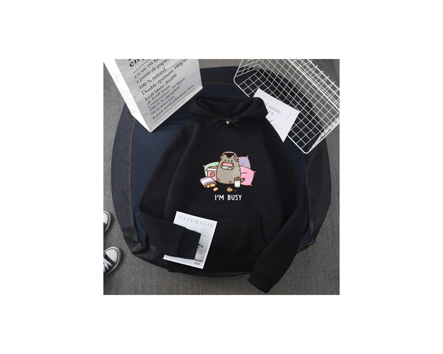 Beyaz Komik kedi kadın moda Kawaii