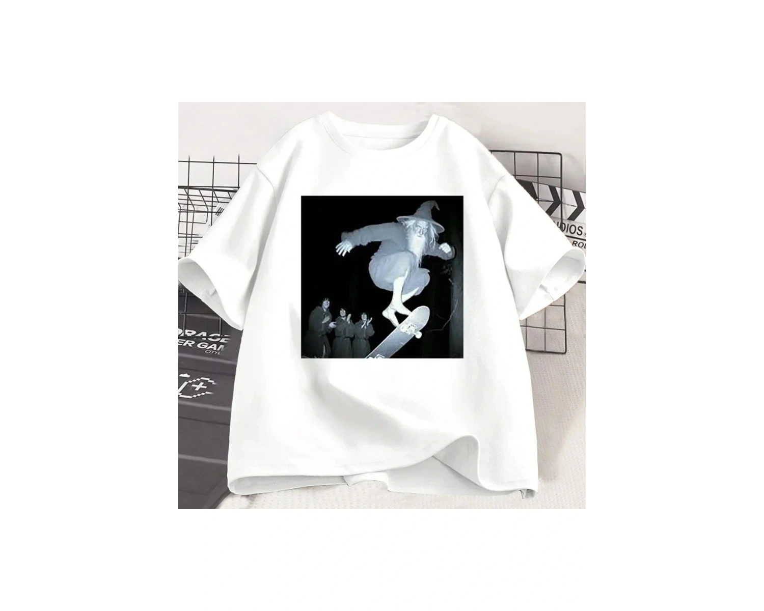 Beyaz Komik Vintage Paten Tshirt Nefes Gevşek Hip Hop Sokak Tees Retro S