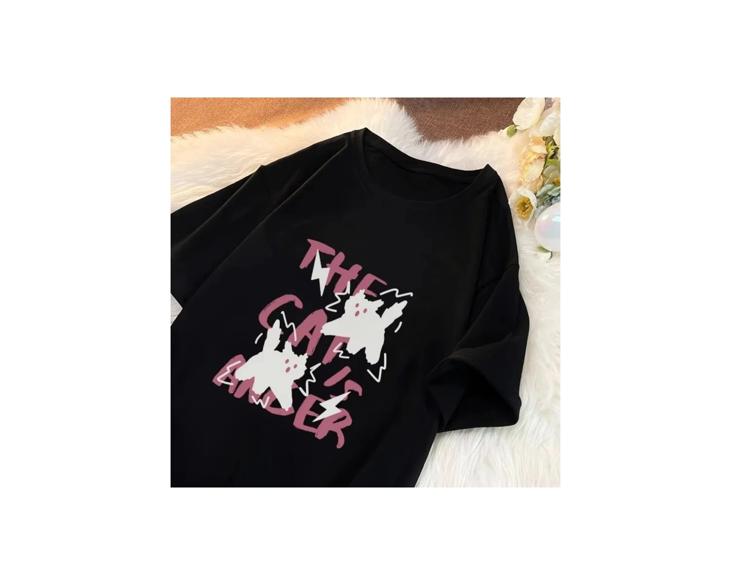 Beyaz Korku Kedi Baskı Yaz, Saf Y2k Üst Hem lar için Uygun