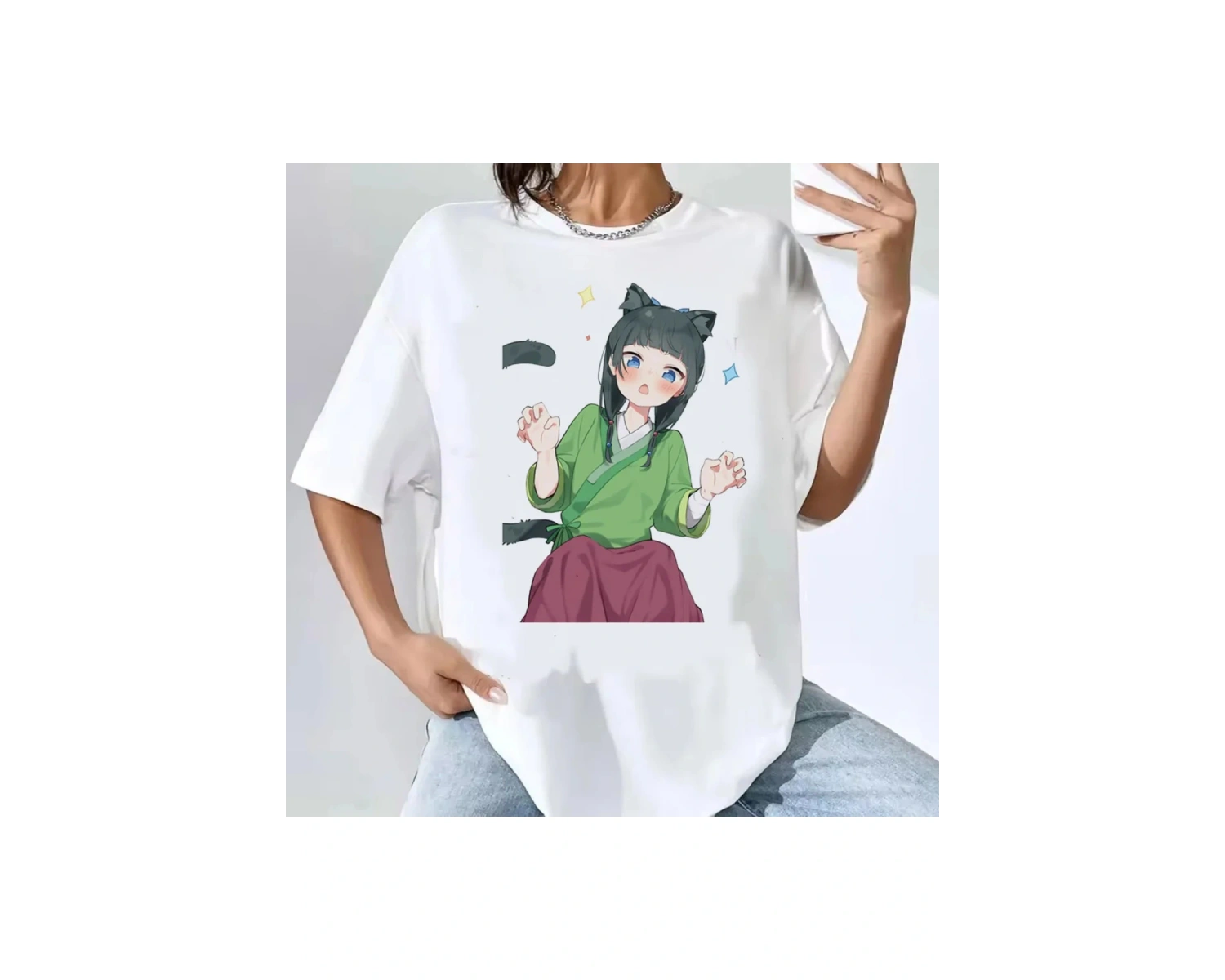 Beyaz Kusuriya Hiçbir Hitorigoto Maomao Kawaii Karikatür Tshirt Anime Este