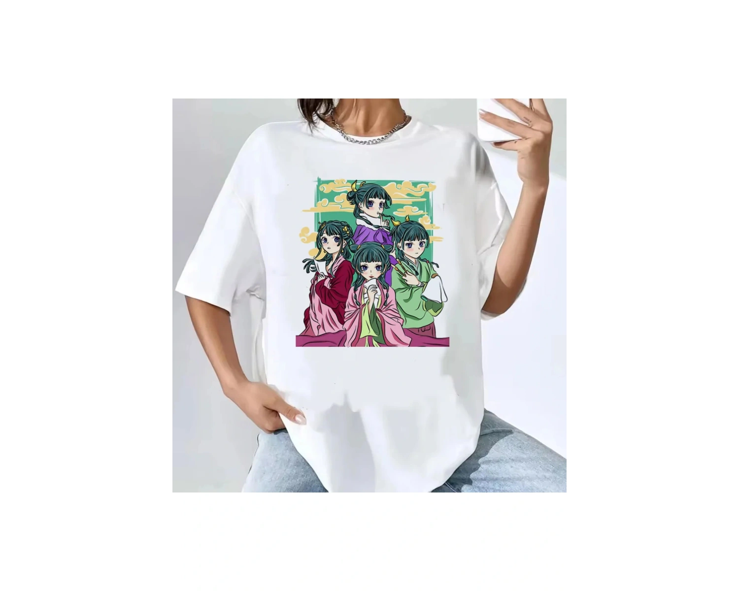 Beyaz Kusuriya Hiçbir Hitorigoto Maomao Kawaii Karikatür Tshirt Anime Este