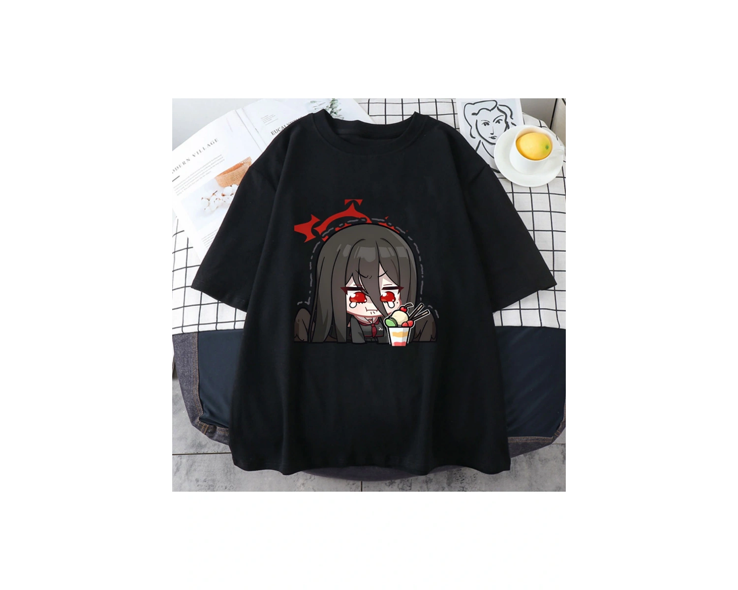 Beyaz Mavi Arşiv Hasumi Sad Girl Tshirt lu Unisex Tees Genç Ca