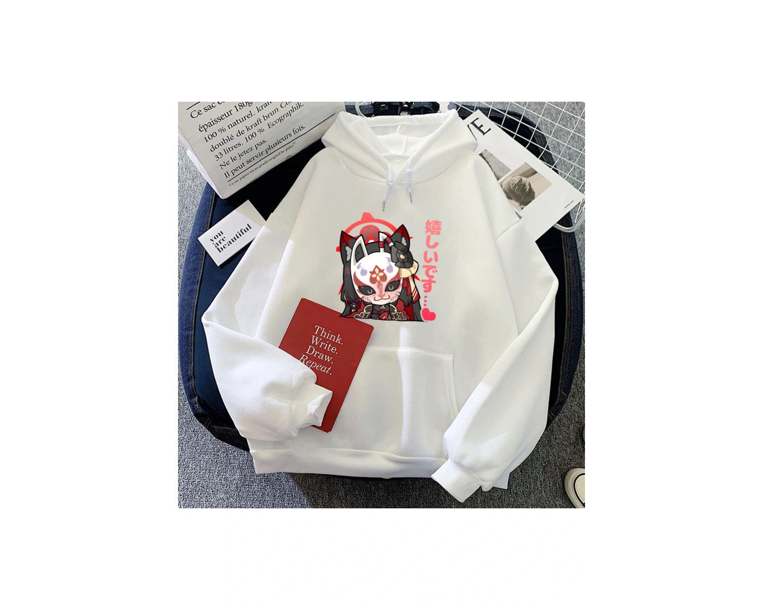 Beyaz Mavi Arşiv Wakamo Genç Kız Hoody Harajuku Manga Hoodie