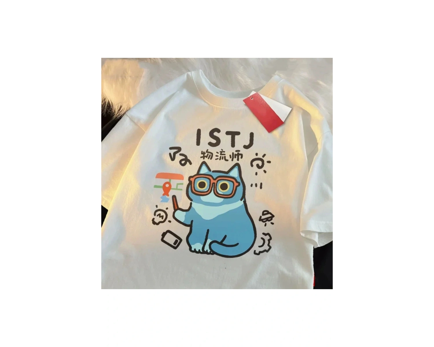 Beyaz MBTI Yaz ve Bahar ler Eğlenceli Kedi Nefes Yumuşak Serin