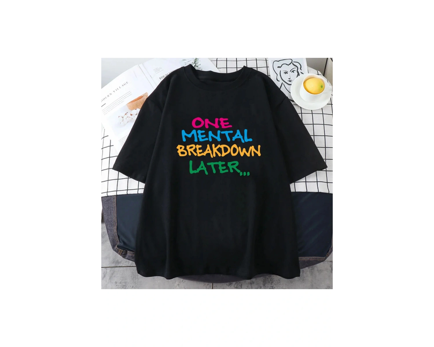 Beyaz Mektup baskılı bir zihinsel arıza sonra grafik yaz Streetwear Hip Hop ra