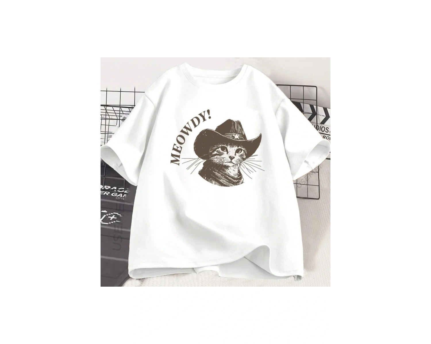 Beyaz Meowdy Kovboy Kediler Vintage Kovboy Kedi 90s Komik Sevimli Yavru Kedi