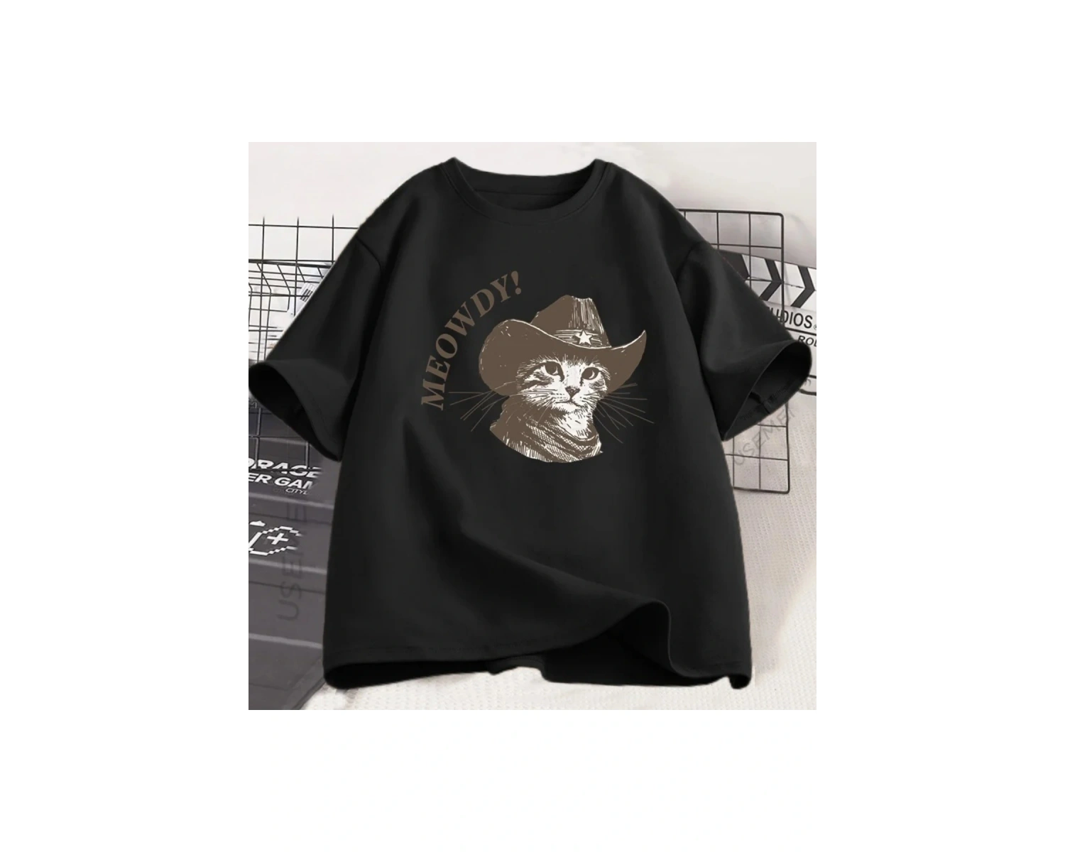 Beyaz Meowdy Kovboy Kediler Vintage Kovboy Kedi 90s Komik Sevimli Yavru Kedi