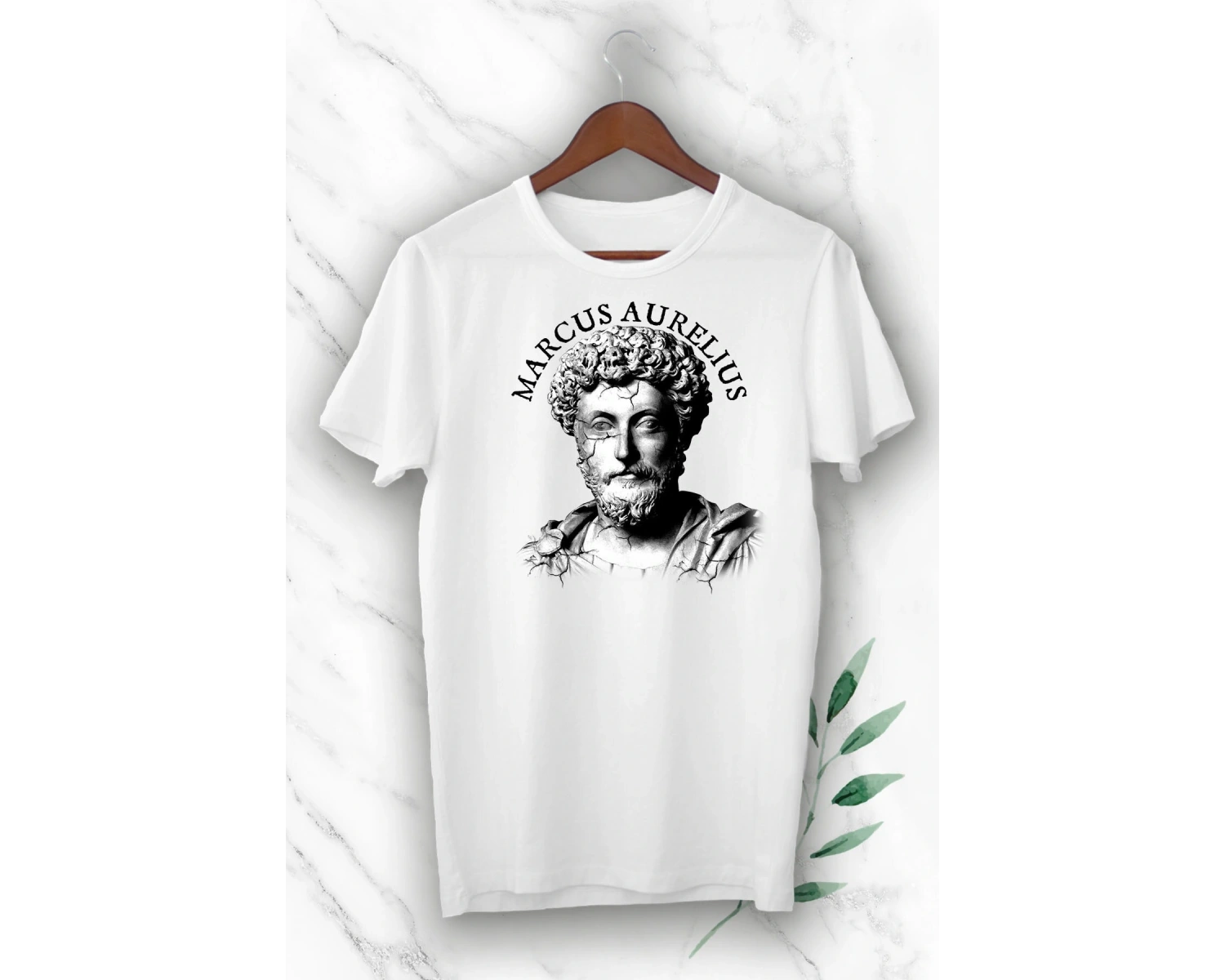 Beyaz Mitoloji Filozof Marcus Aurelius Baskılı Unısex Tişört