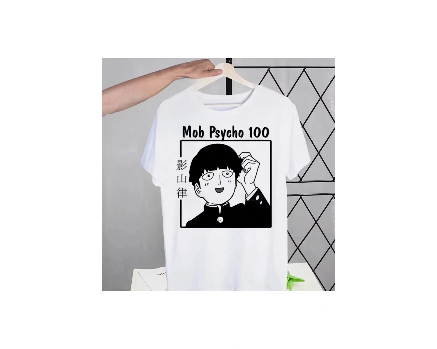 Beyaz Mob Psycho 100 Shigeo Kageyama Retro Yıkanmış Tees Tops Harajuku Bir Anime Mang