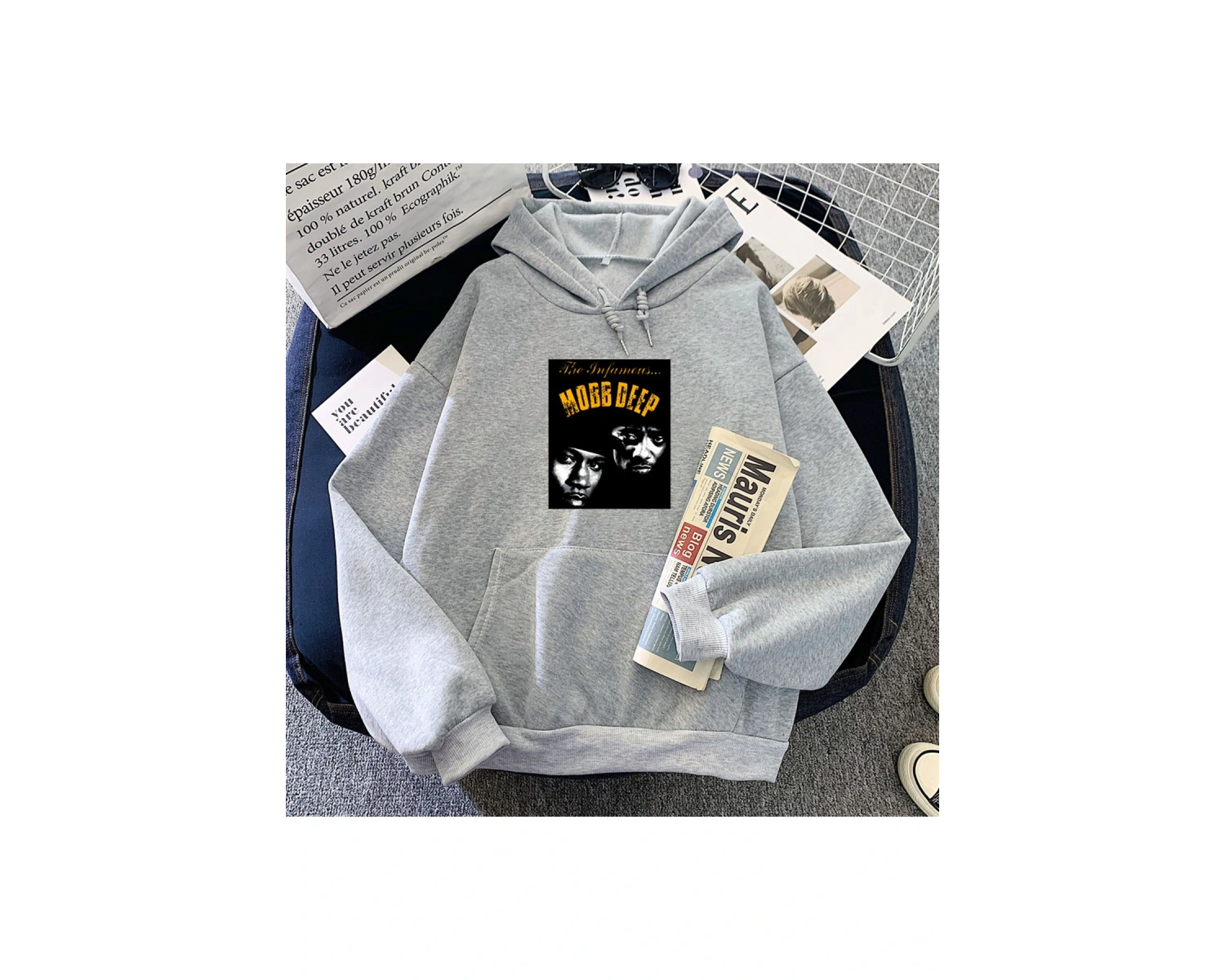 Beyaz Mobb derin grafik Hoodies Hip-hop grubu modarahat Moletom A