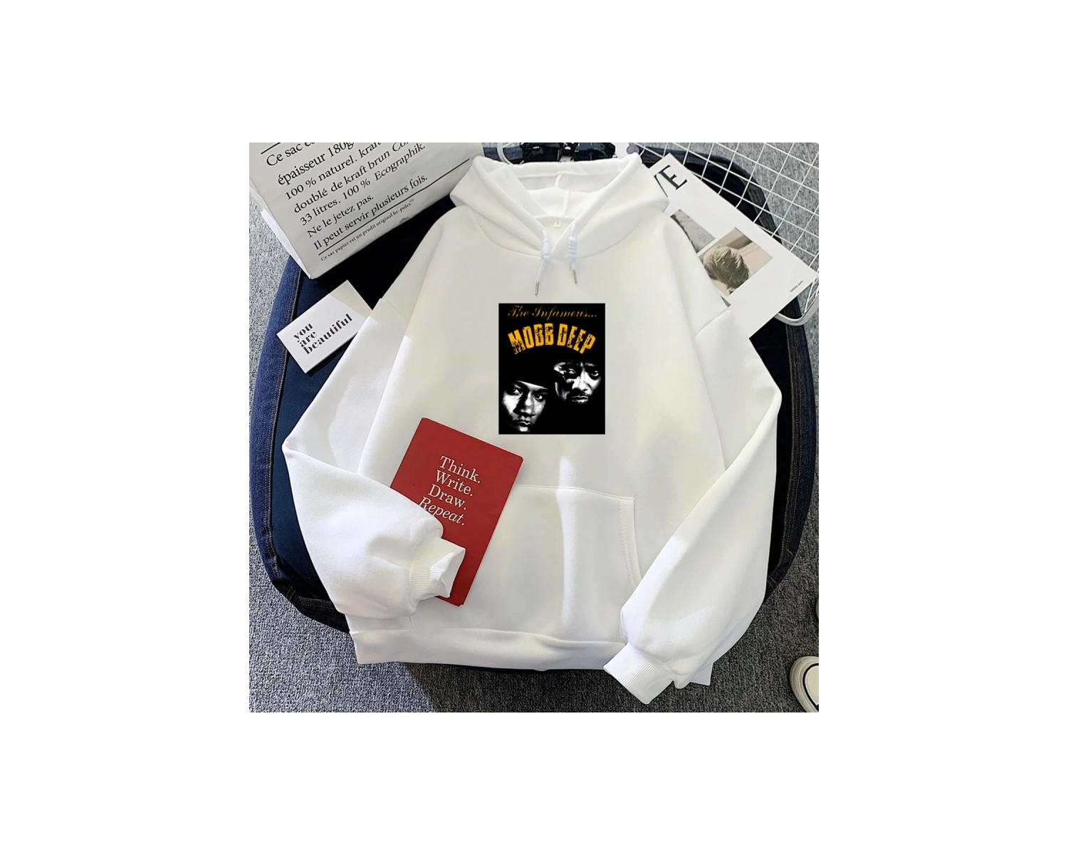 Beyaz Mobb derin grafik Hoodies Hip-hop grubu modarahat Moletom A