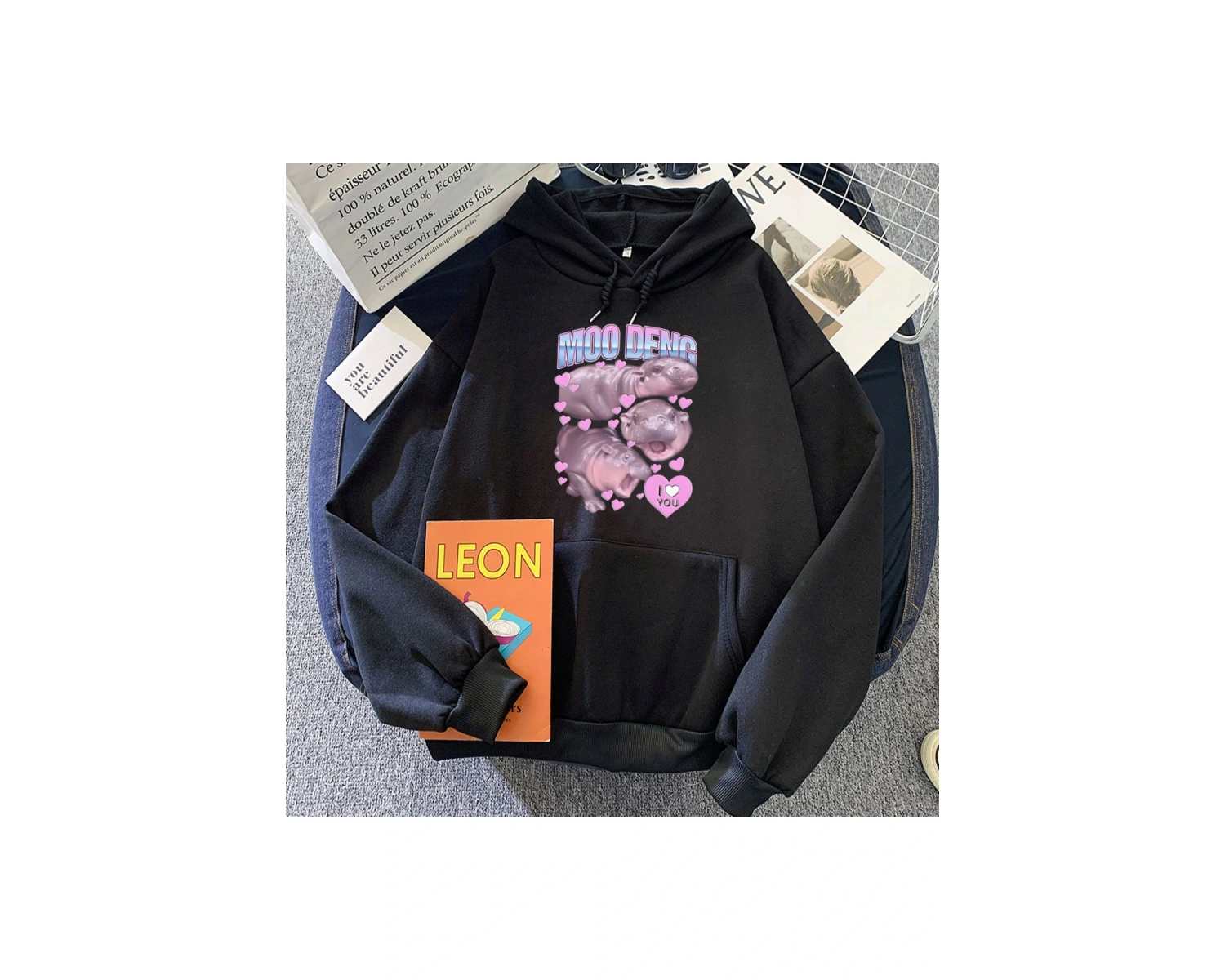 Beyaz Moo Deng Hippo karikatür Hoodiesu u Kawaii gr