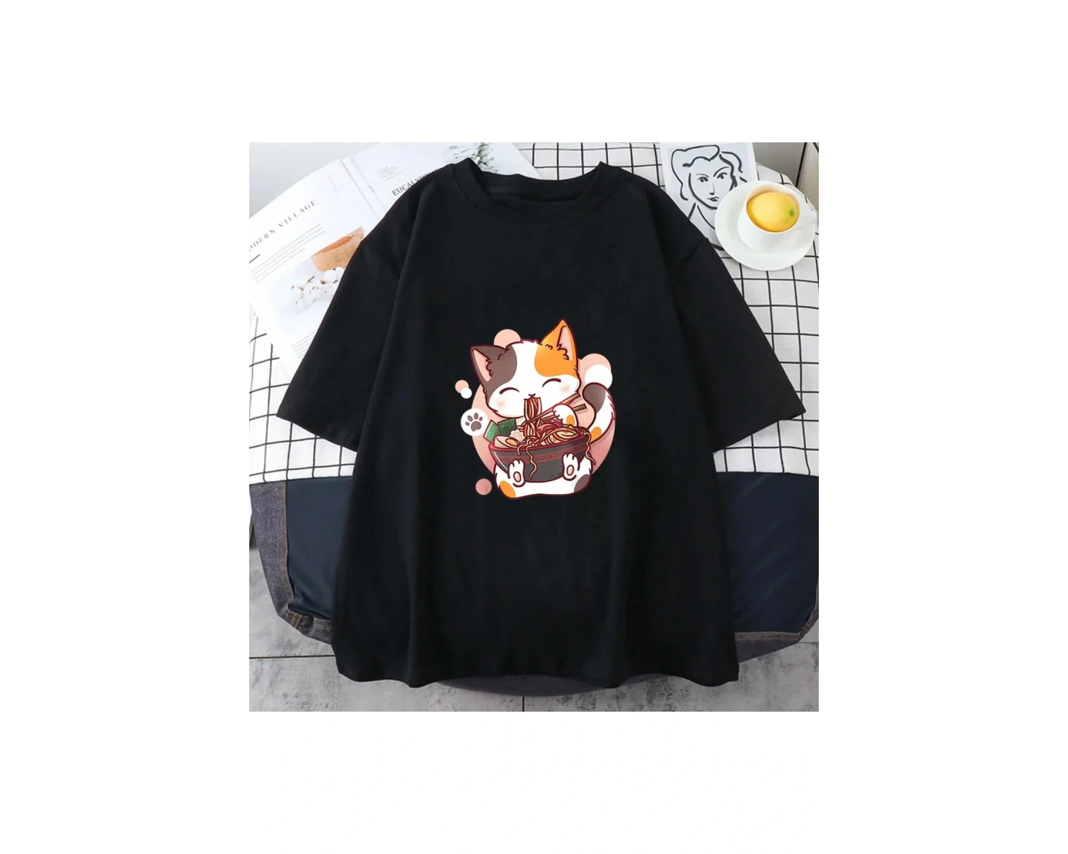 Beyaz Neko Dog köpek japon tarzı bluz yaz popüler Ka