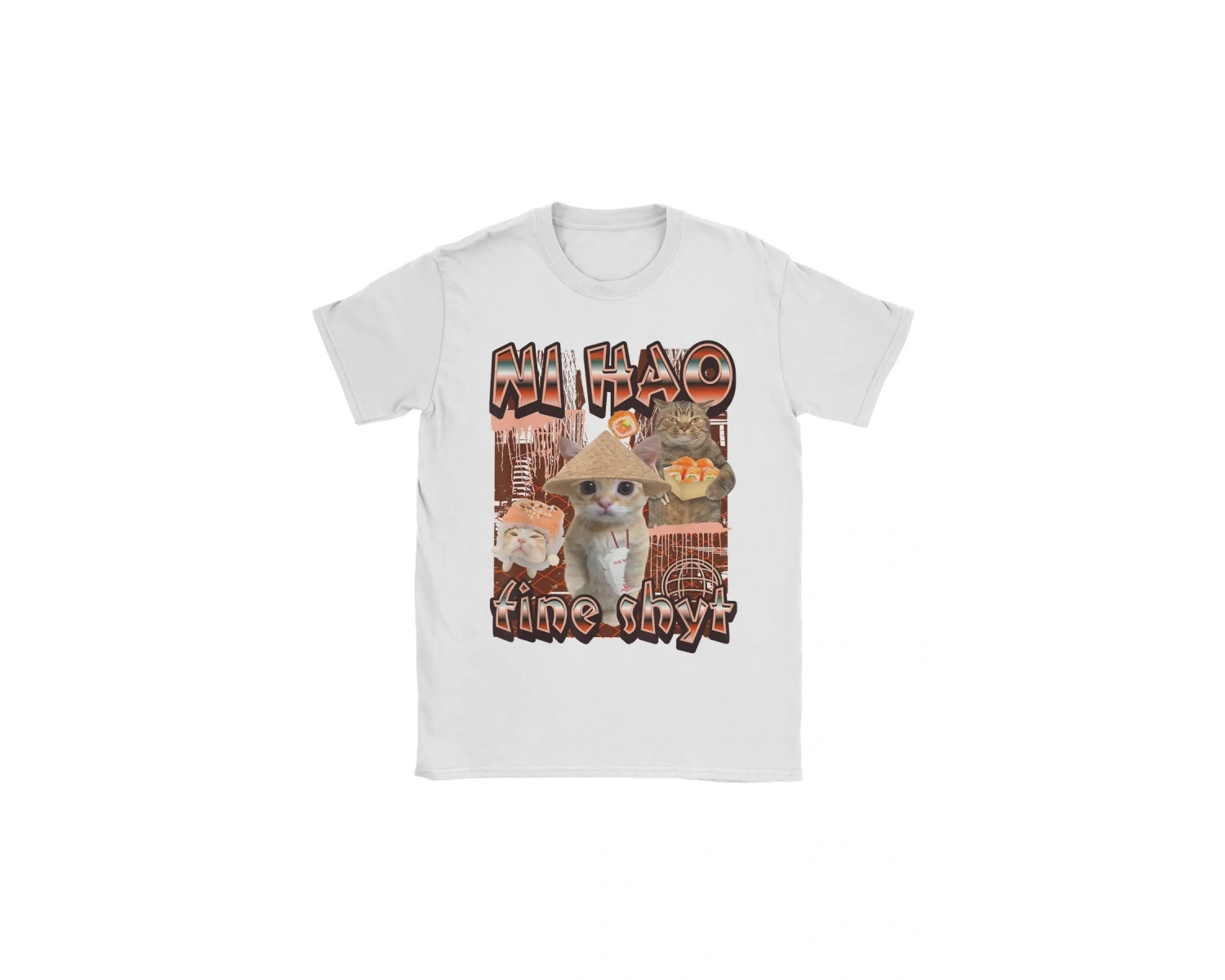 Beyaz Ni Hao Ince Shyt Meme Tee lar için Baskılı Komik Kedi Bootleg kıyaf