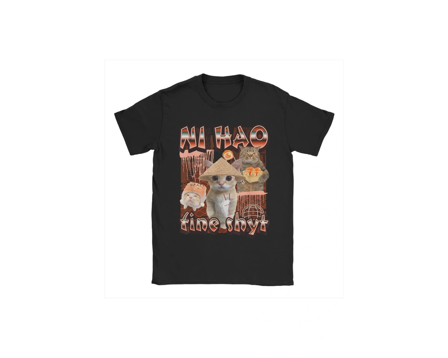 Beyaz Ni Hao Ince Shyt Meme Tee lar için Baskılı Komik Kedi Bootleg kıyaf