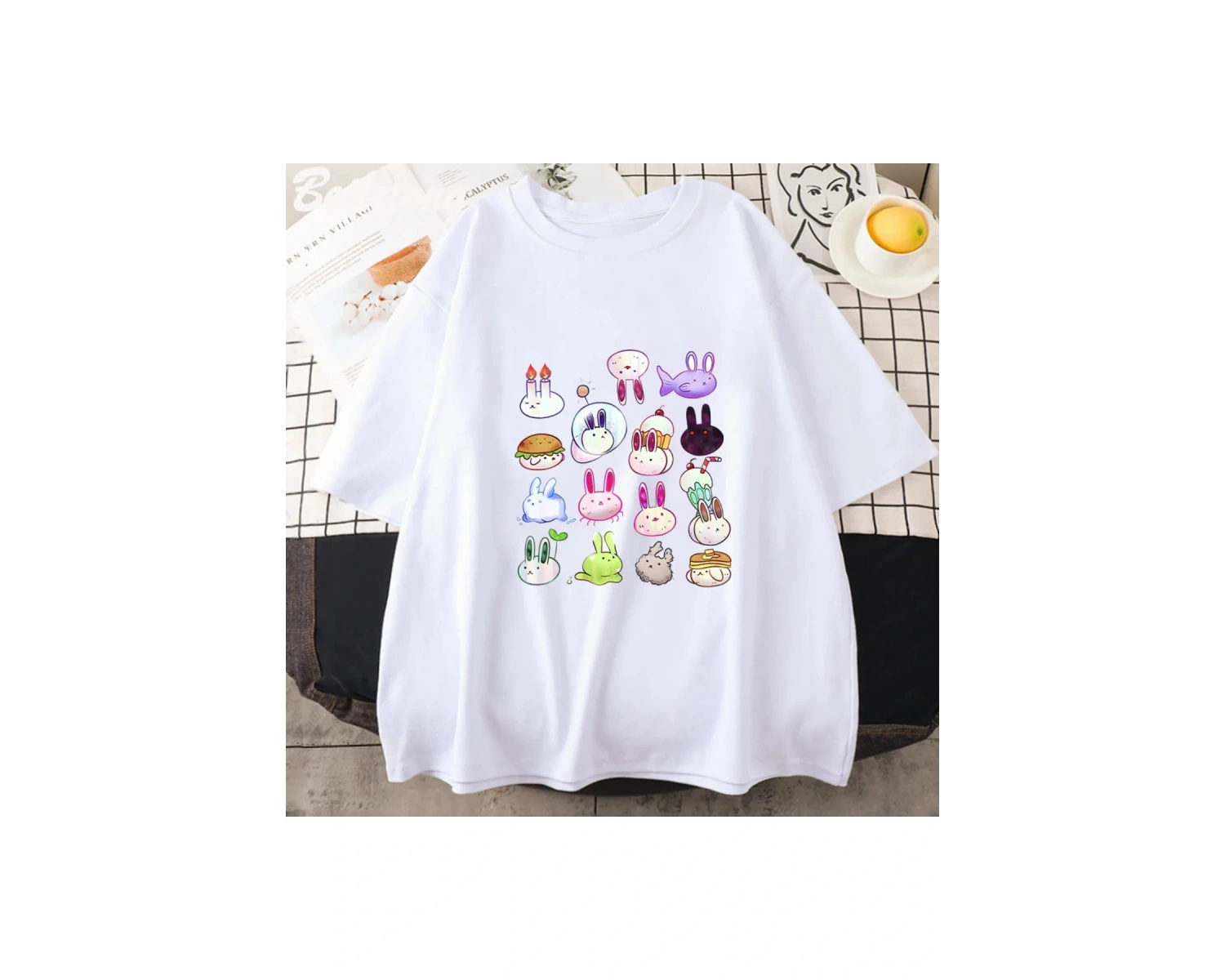 Beyaz Omori Yaz Baskı Harajuku Unisex Yaz Tshirt Jap