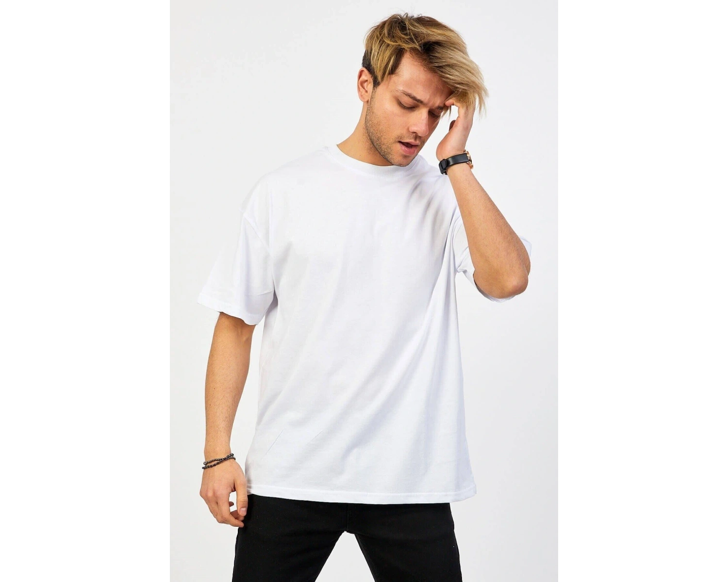 Beyaz Oversize Düz T-shirt