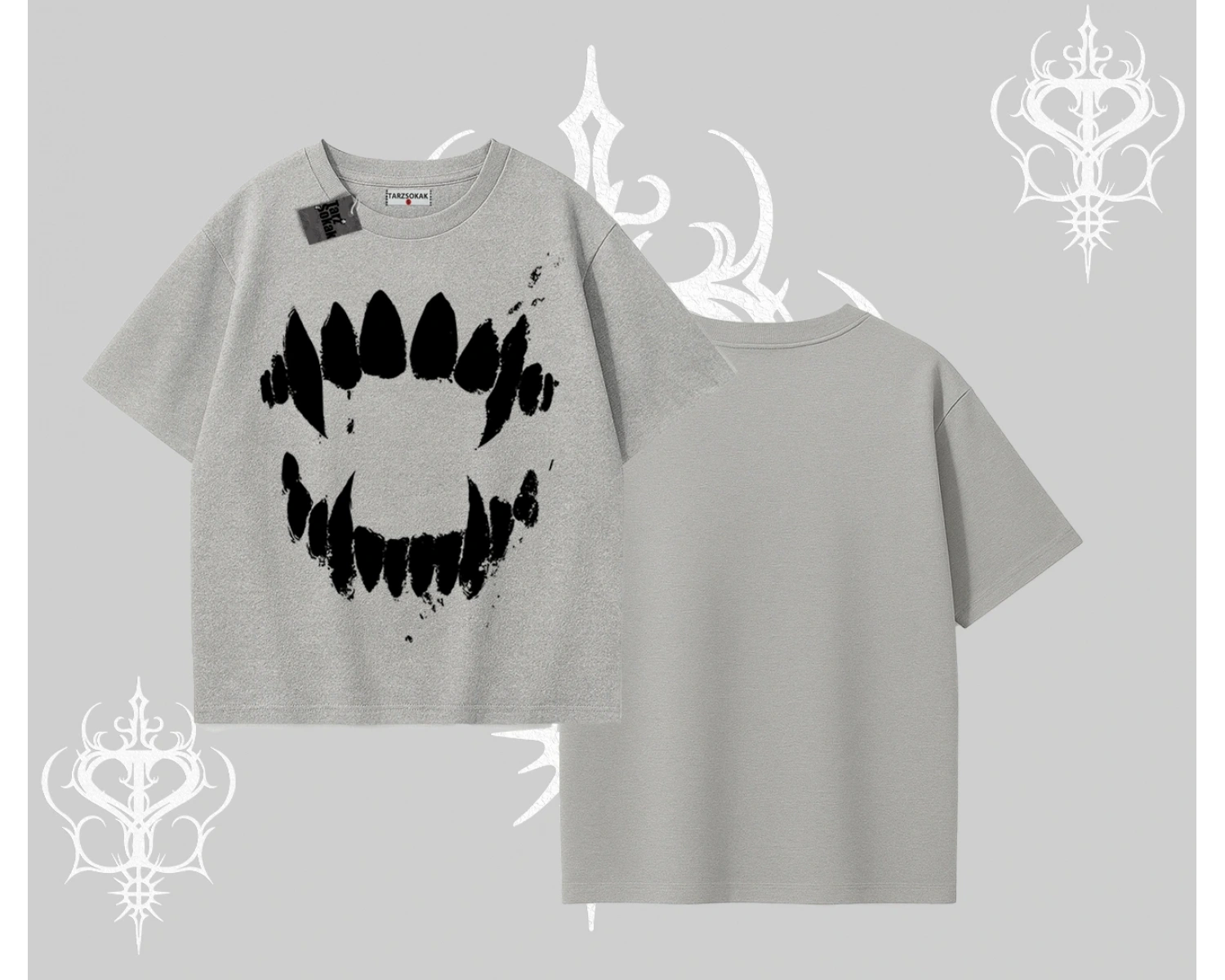 Beyaz Oversize Tişört Vampir Dış