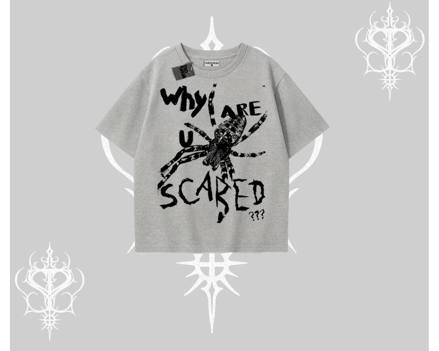 Beyaz Oversize Tişört Why are u Scared