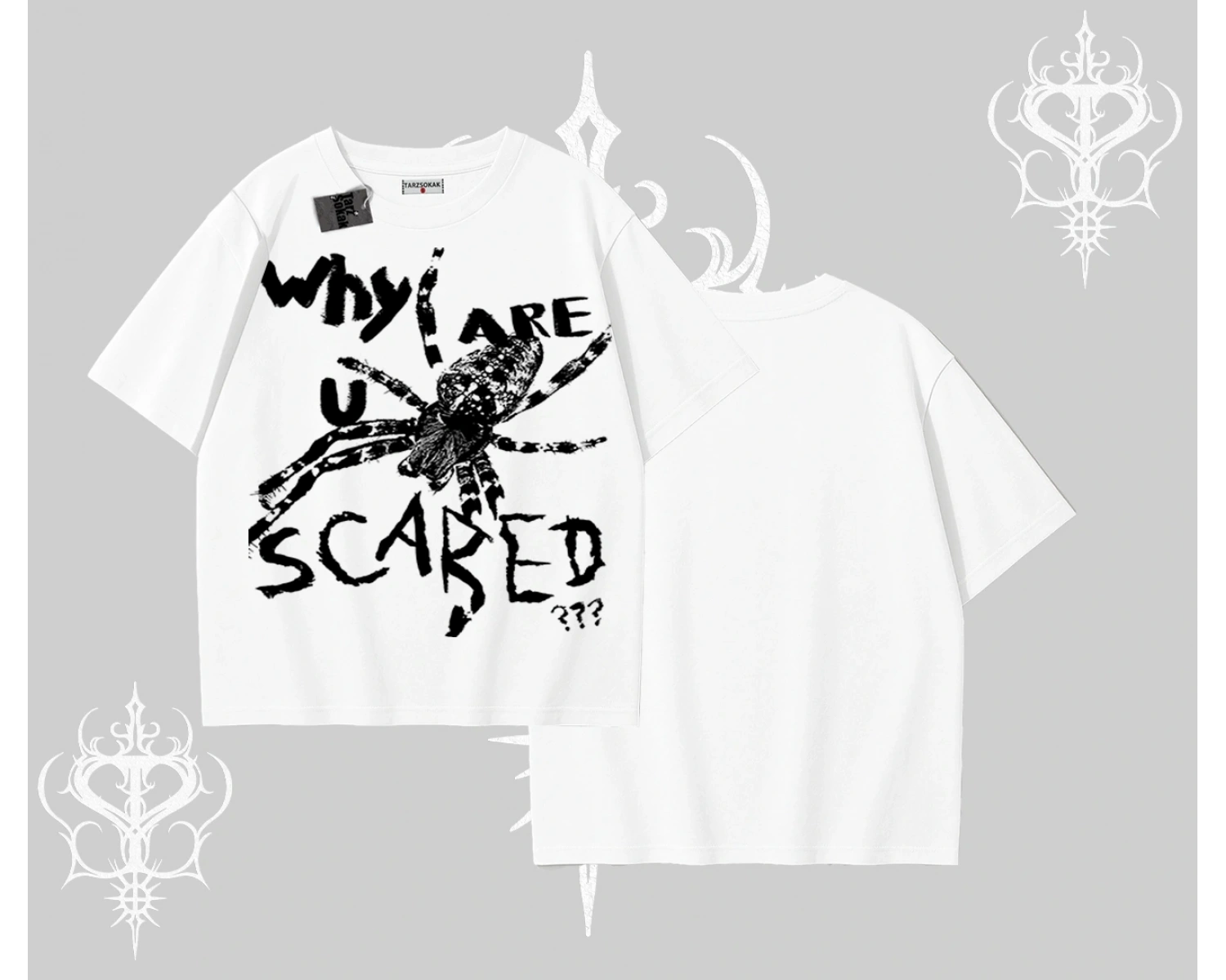 Beyaz Oversize Tişört Why are u Scared