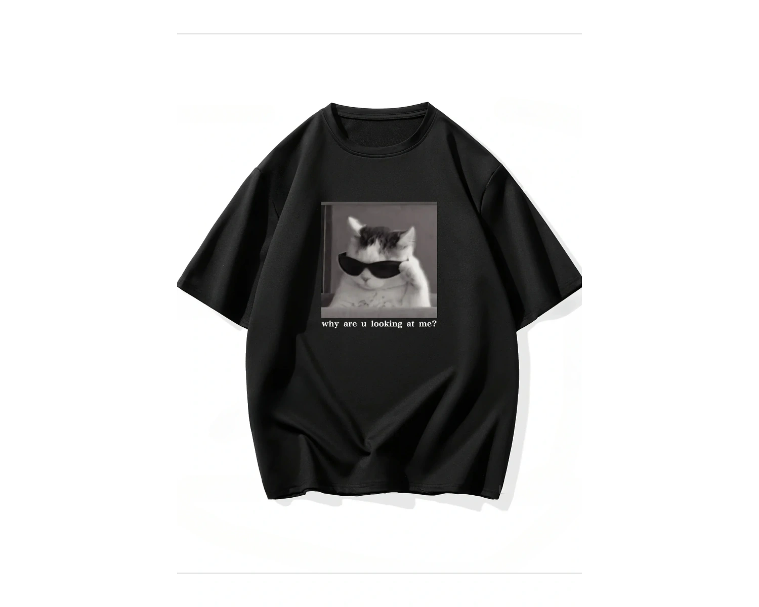 Beyaz Oynak Üç Renkli Yavru Kedi Baskı Gevşek Bisiklet Yaka Üst S