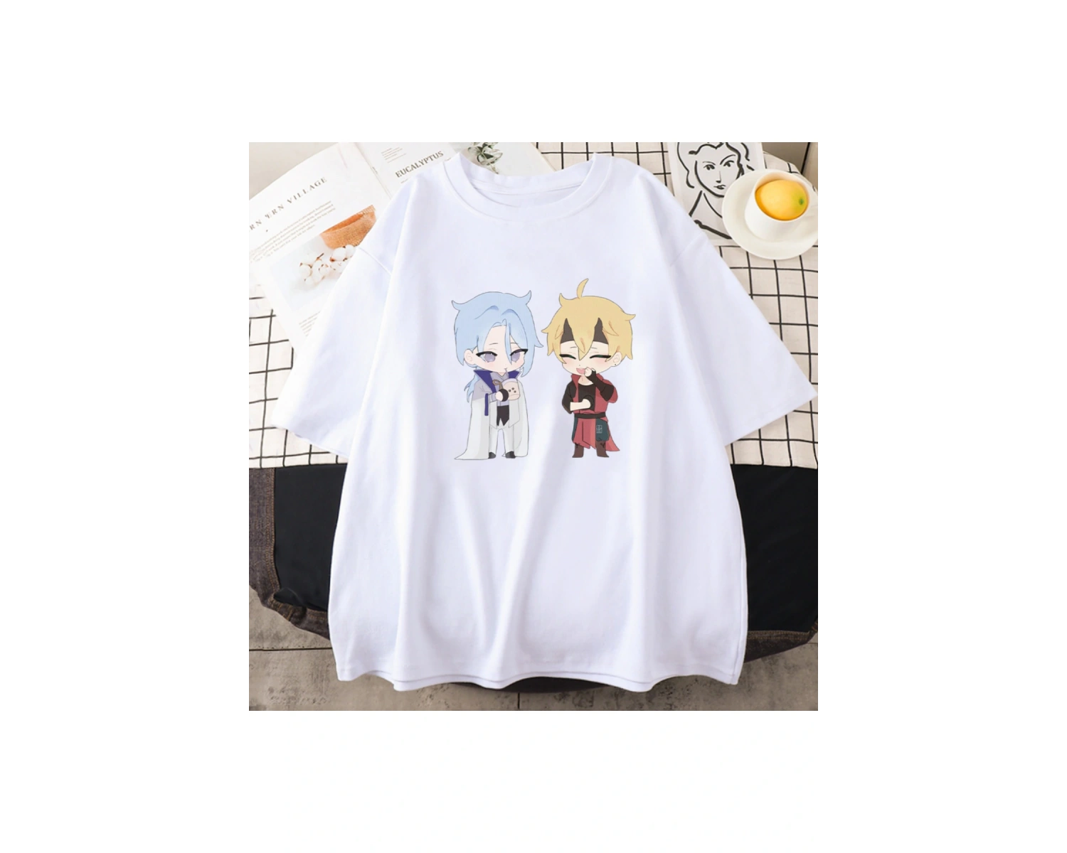 Beyaz Oyun Genshin Etki Kamisato Ayato ve Thoma Yaz Kawaii Karikatür