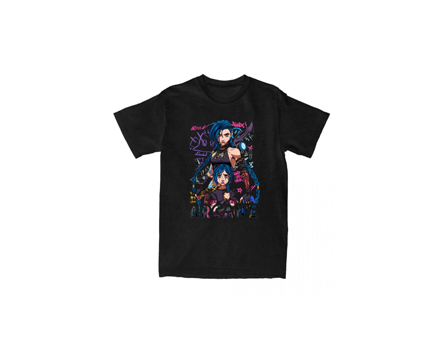 Beyaz Oyun Jinx Arcane leri Yaz O-Boyun Grafik Baskı Elbise Hip Hop Stre