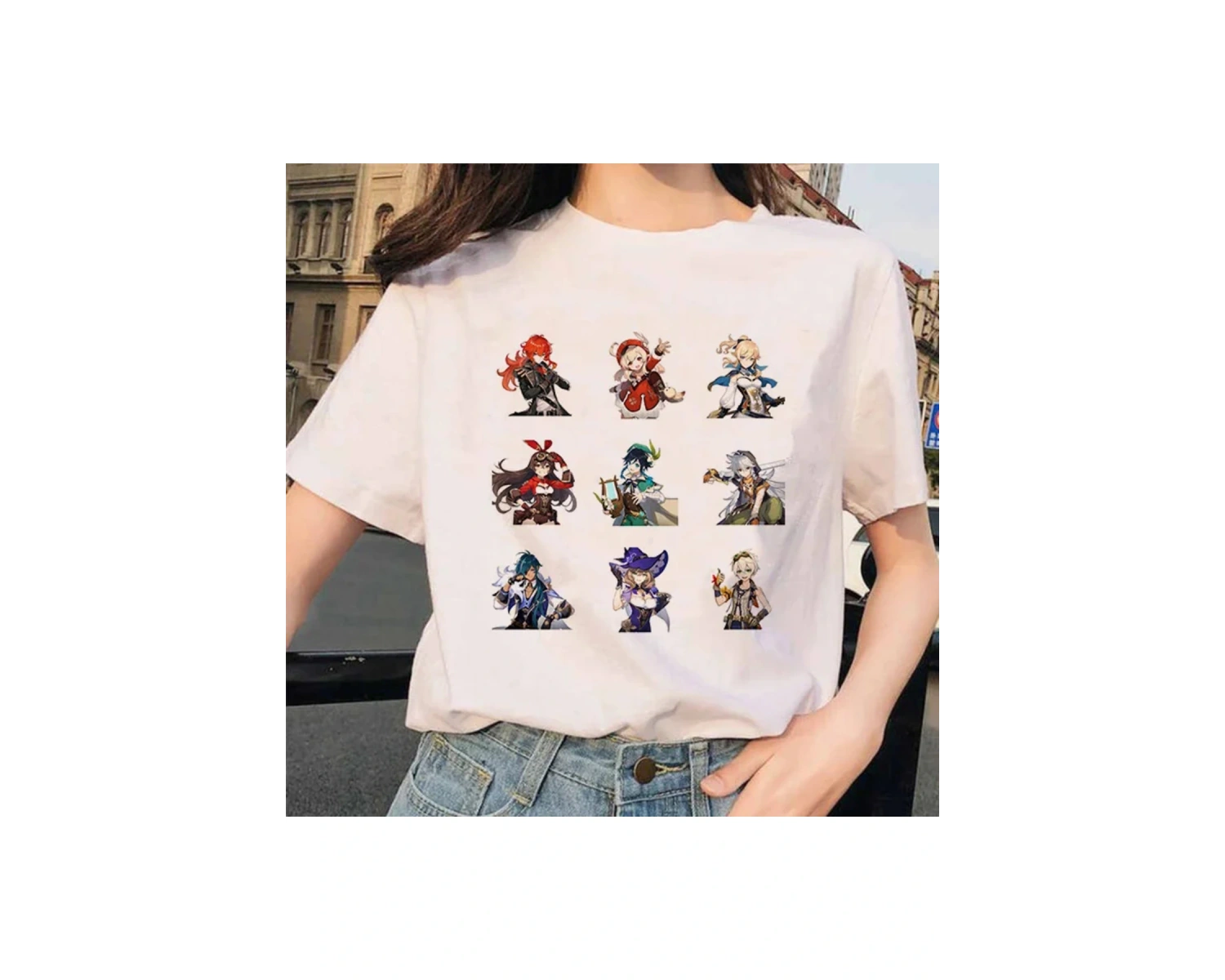 Beyaz Paimon Genshin darbe Venti Xiao Diona dishirt Kaeya karikatür