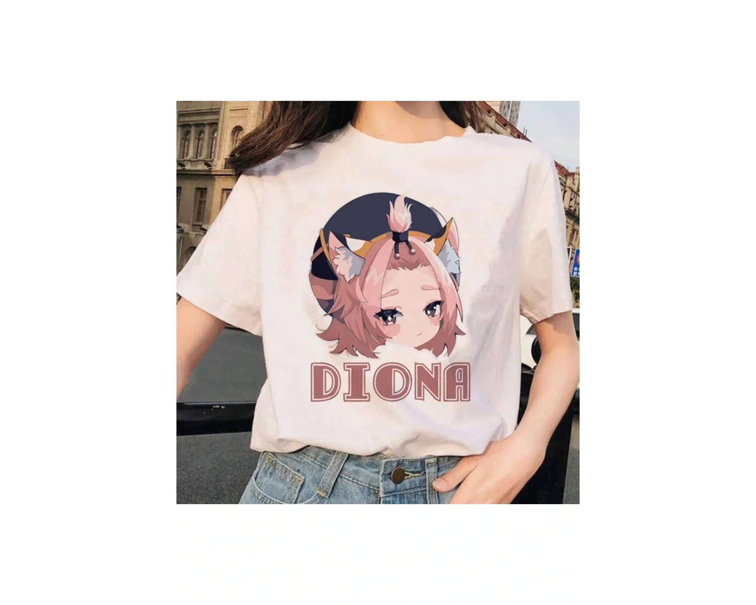 Beyaz Paimon Genshin darbe Venti Xiao Diona dishirt Kaeya karikatür