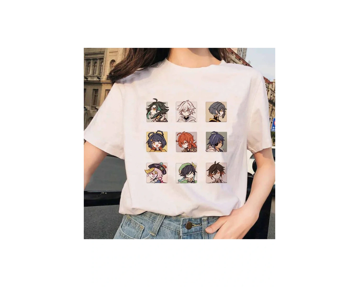 Beyaz Paimon Genshin darbe Venti Xiao Diona dishirt Kaeya karikatür